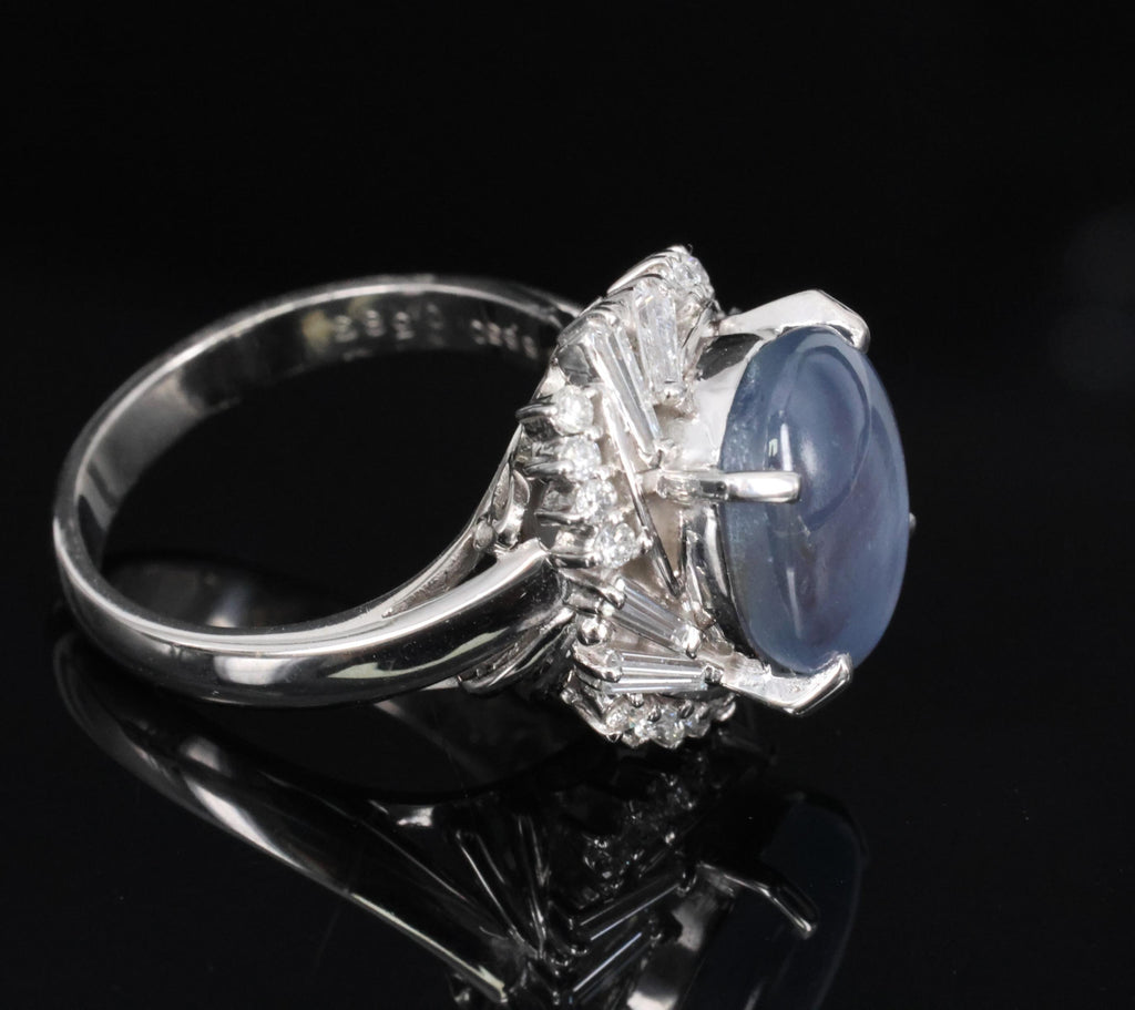 6.65ct Natural Untreated Star Sapphire & 0.58ct Diamond Platinum Ring, Size 6.5