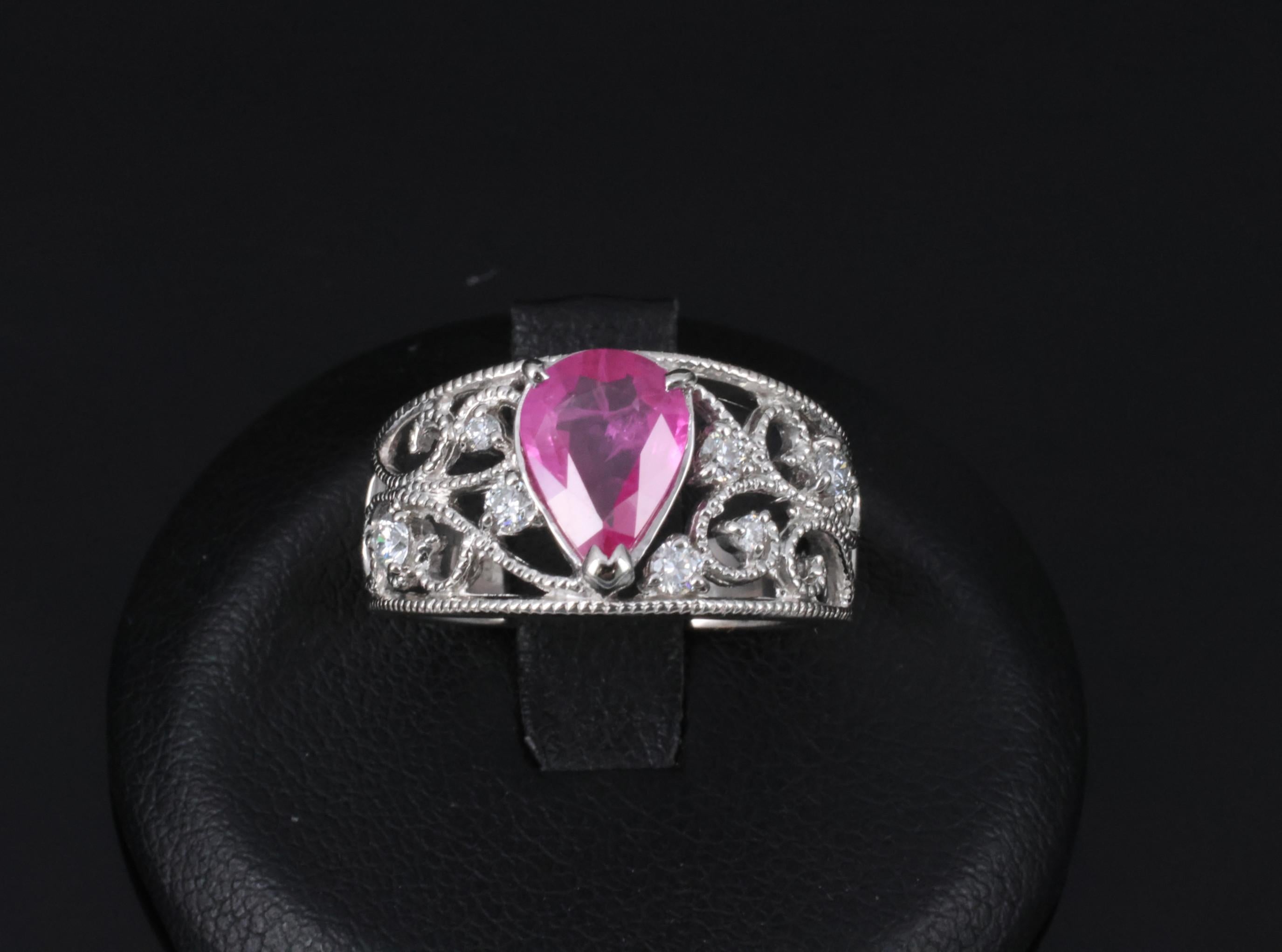 Estate 1.43ct AIGS Burma Ruby 0.20ct Diamond Platinum Ring 7.7g Size 6.25