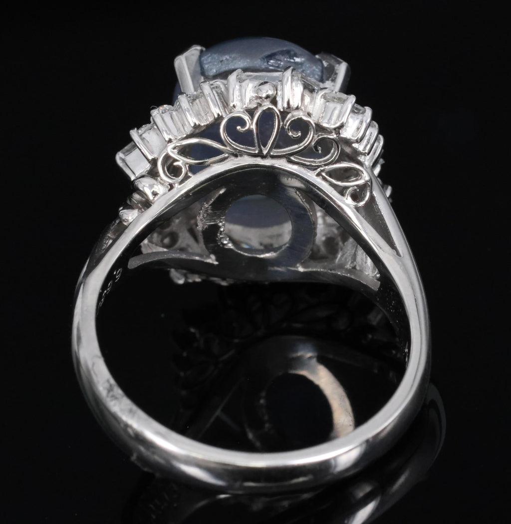 6.65ct Natural Untreated Star Sapphire & 0.58ct Diamond Platinum Ring, Size 6.5