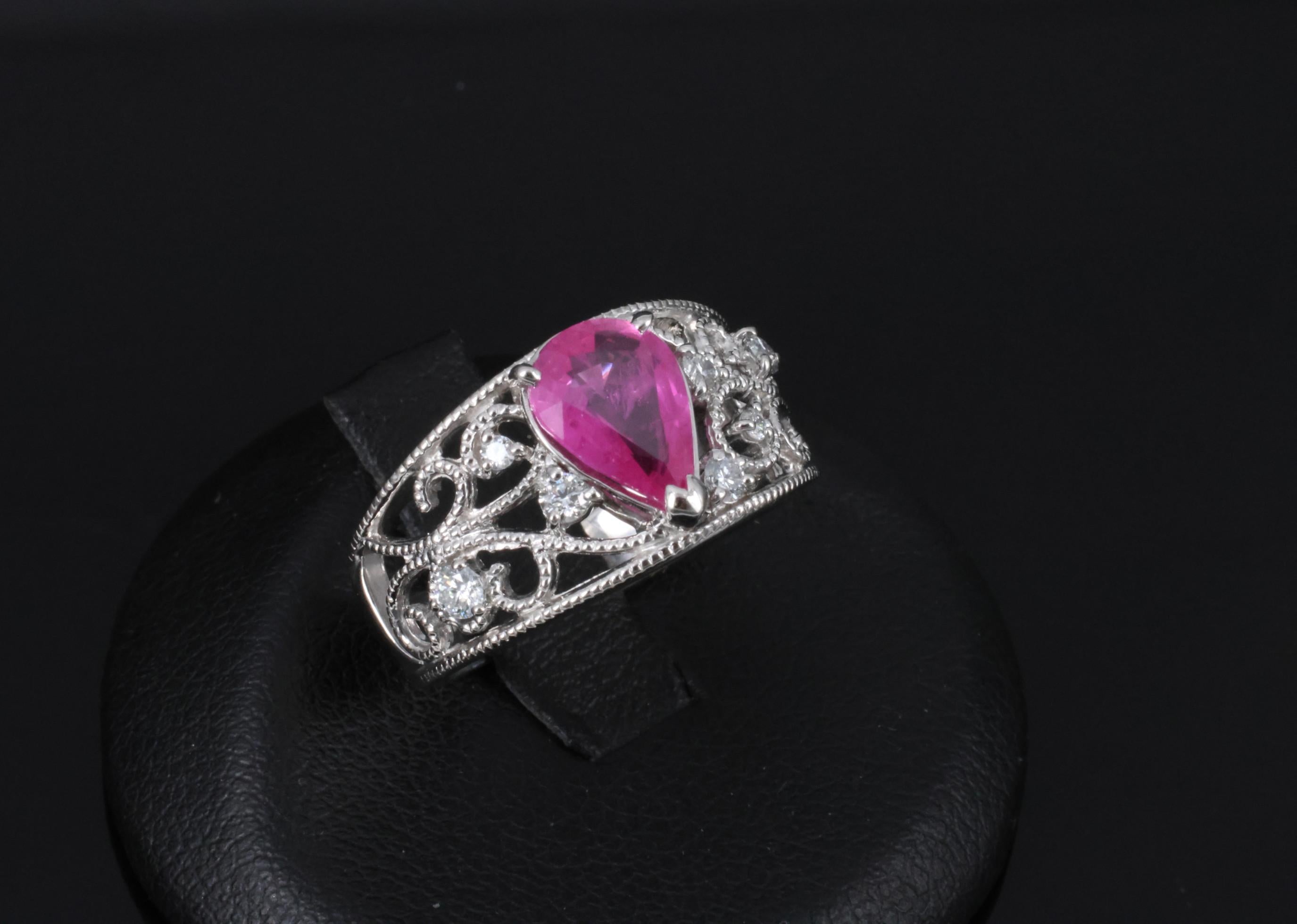 Estate 1.43ct AIGS Burma Ruby 0.20ct Diamond Platinum Ring 7.7g Size 6.25