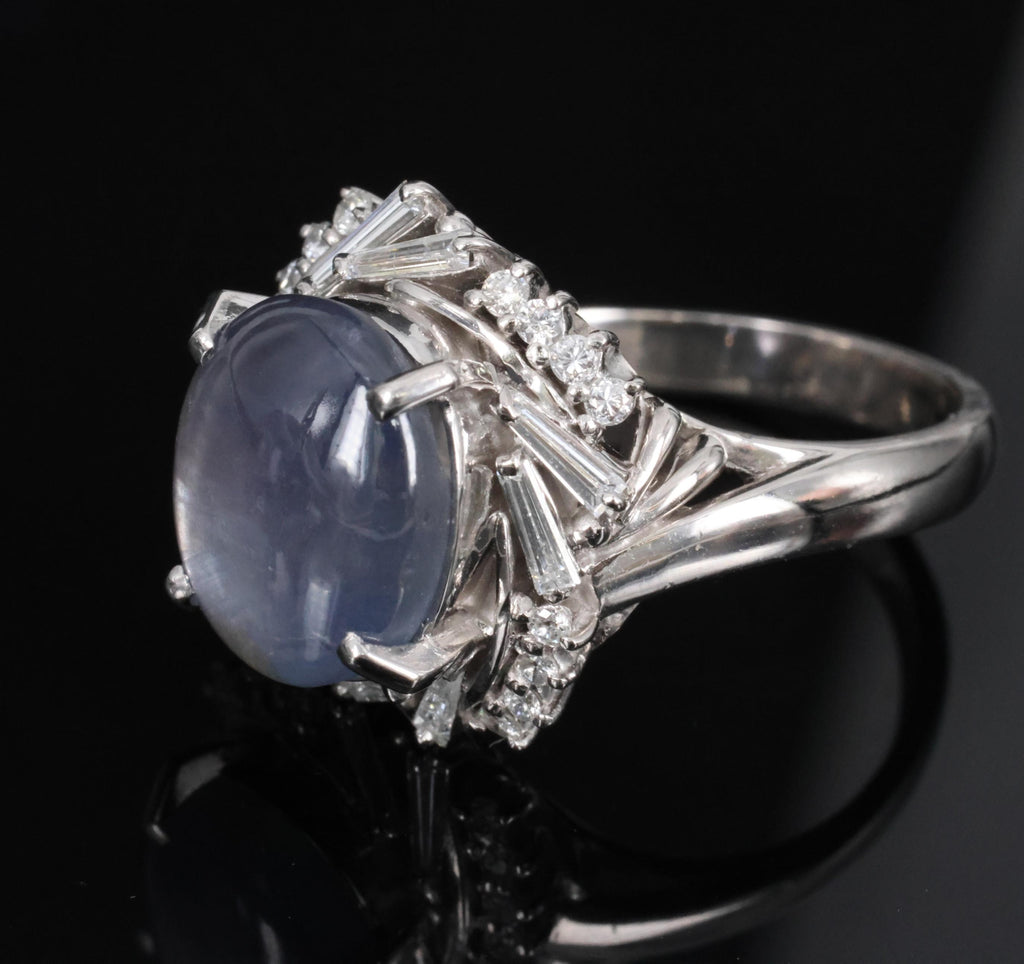 6.65ct Natural Untreated Star Sapphire & 0.58ct Diamond Platinum Ring, Size 6.5