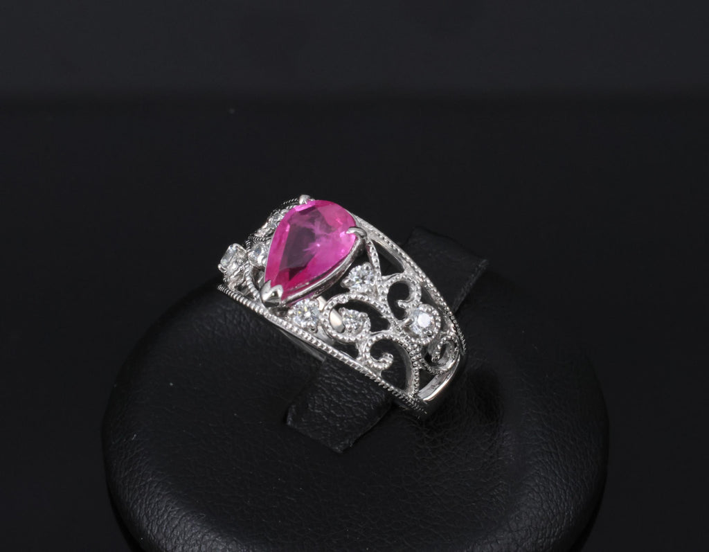 Estate 1.43ct AIGS Burma Ruby 0.20ct Diamond Platinum Ring 7.7g Size 6.25