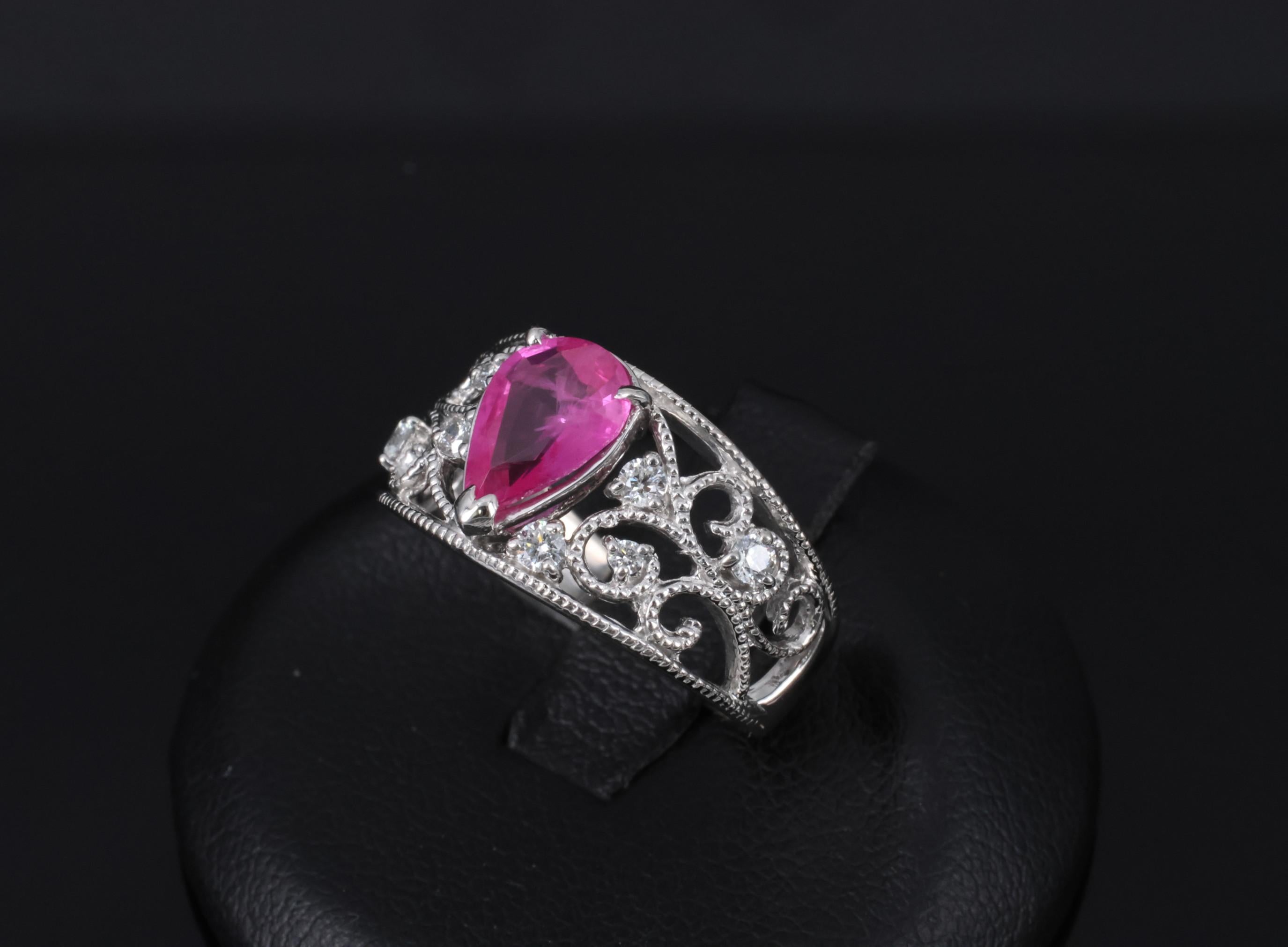 Estate 1.43ct AIGS Burma Ruby 0.20ct Diamond Platinum Ring 7.7g Size 6.25