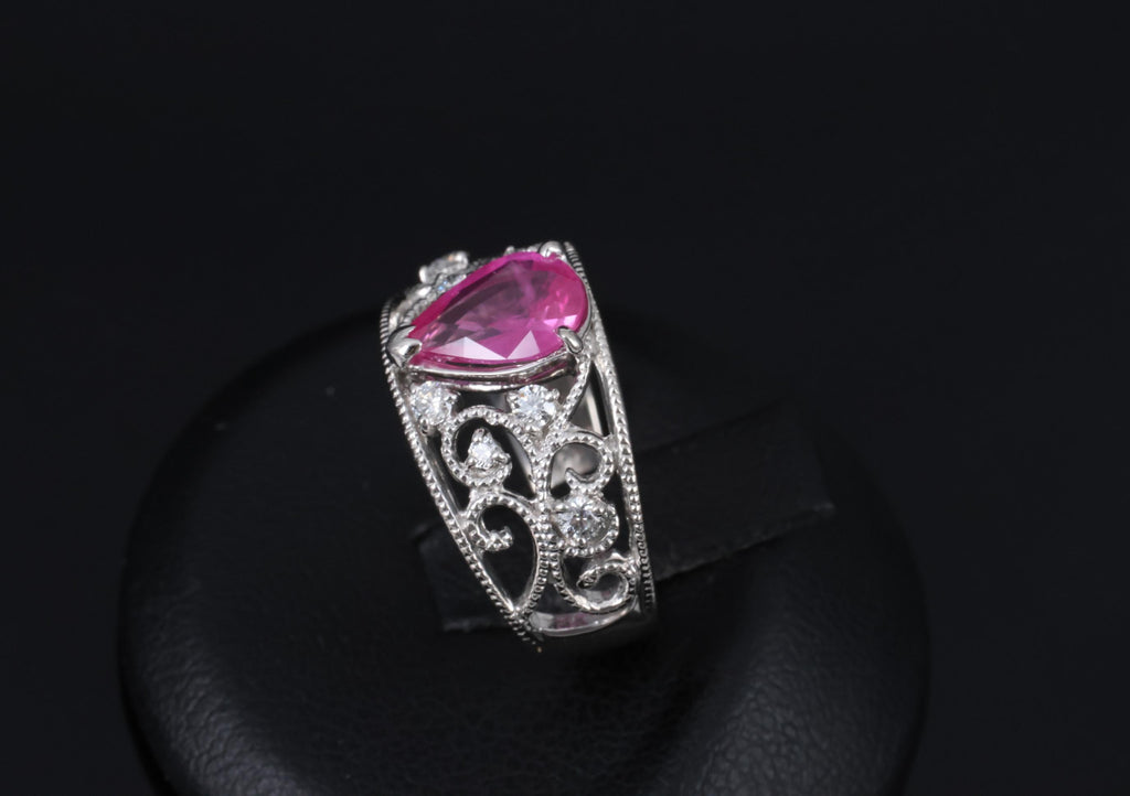 Estate 1.43ct AIGS Burma Ruby 0.20ct Diamond Platinum Ring 7.7g Size 6.25