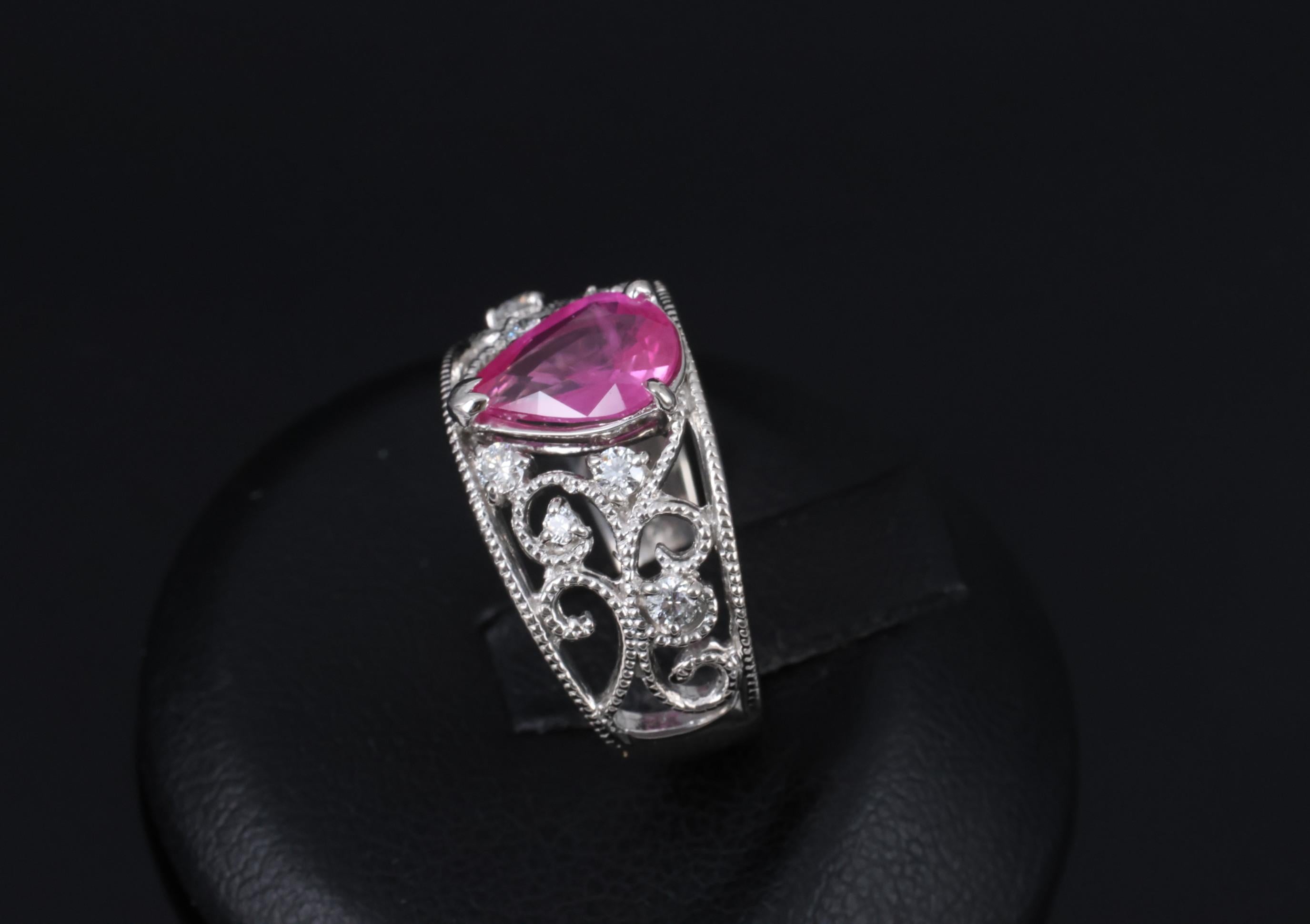 Estate 1.43ct AIGS Burma Ruby 0.20ct Diamond Platinum Ring 7.7g Size 6.25