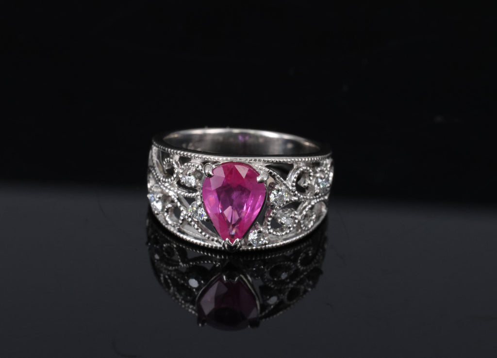Estate 1.43ct AIGS Burma Ruby 0.20ct Diamond Platinum Ring 7.7g Size 6.25