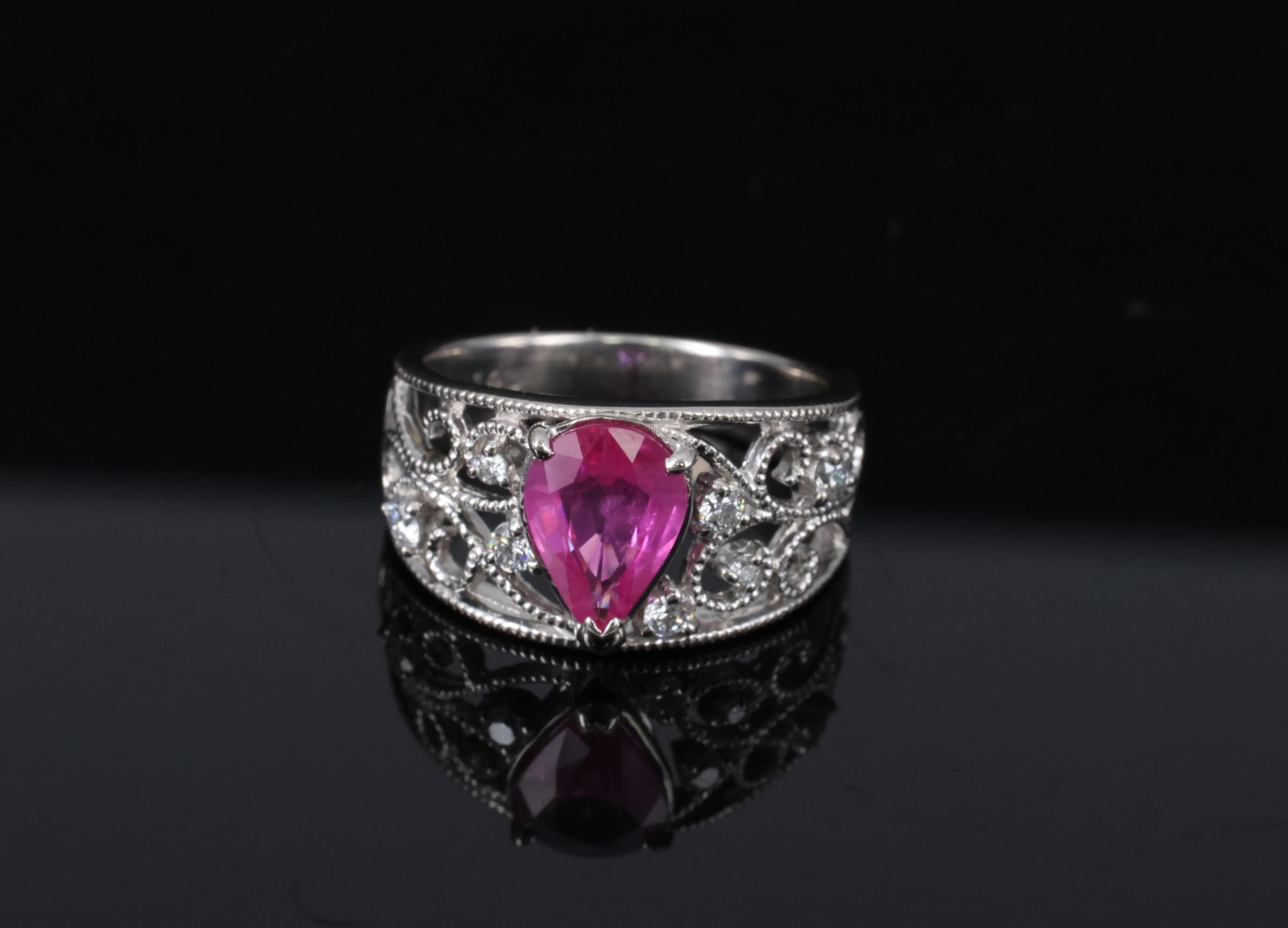 Estate 1.43ct AIGS Burma Ruby 0.20ct Diamond Platinum Ring 7.7g Size 6.25