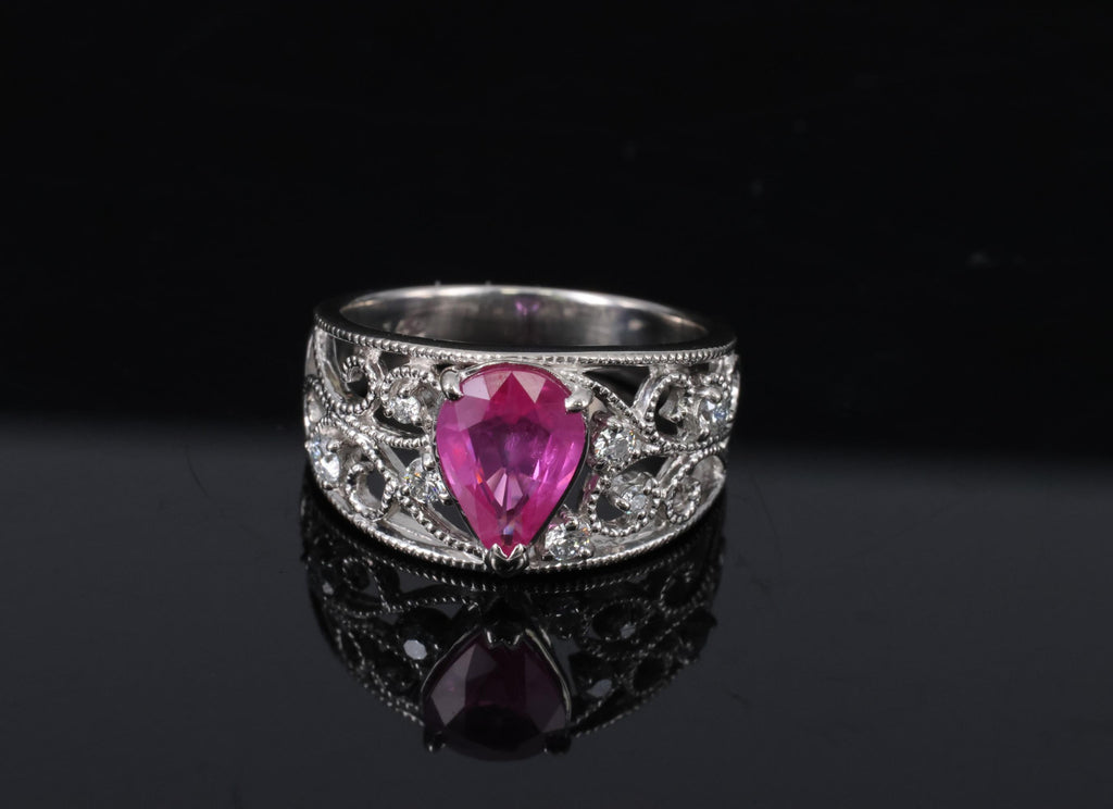 Estate 1.43ct AIGS Burma Ruby 0.20ct Diamond Platinum Ring 7.7g Size 6.25