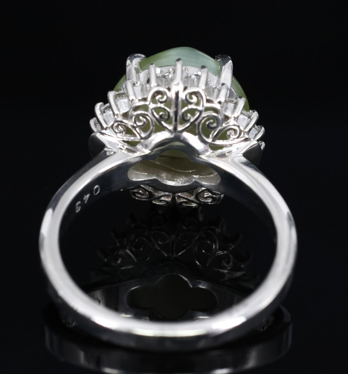 8.50ct Natural Chrysoberyl Cat's Eye & 0.43ct Diamond Platinum Ring, Size 6.25