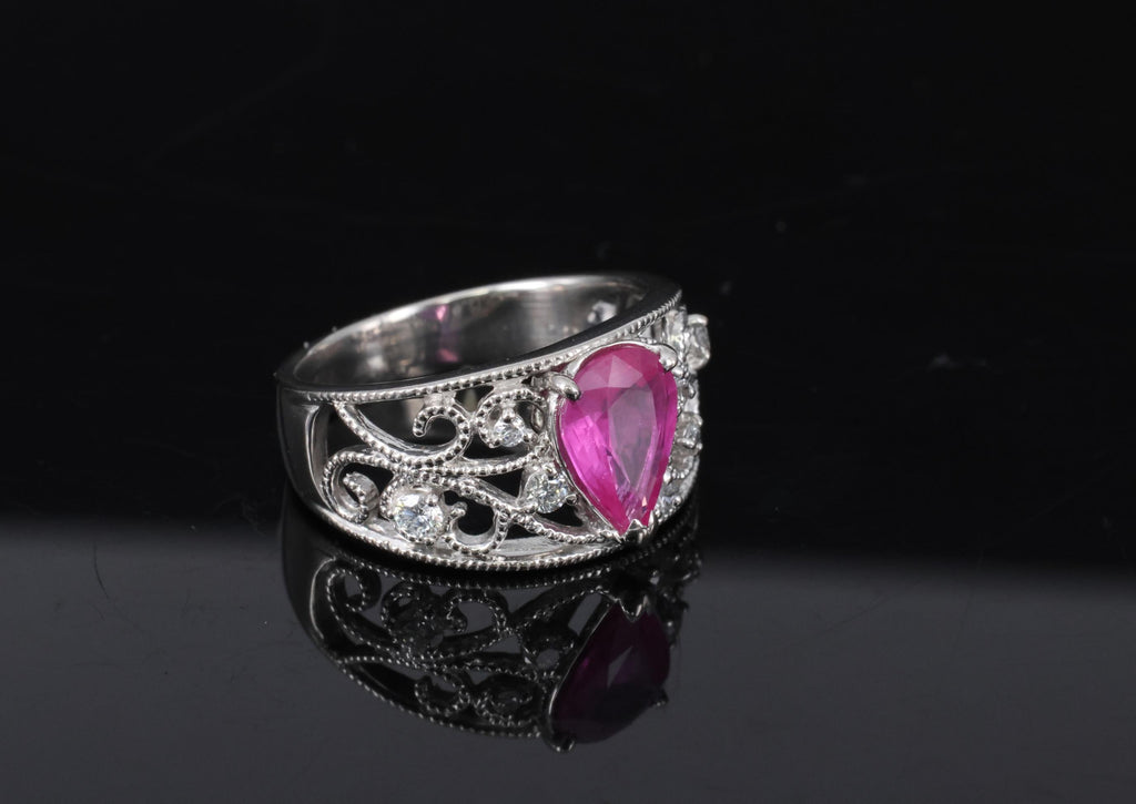 Estate 1.43ct AIGS Burma Ruby 0.20ct Diamond Platinum Ring 7.7g Size 6.25