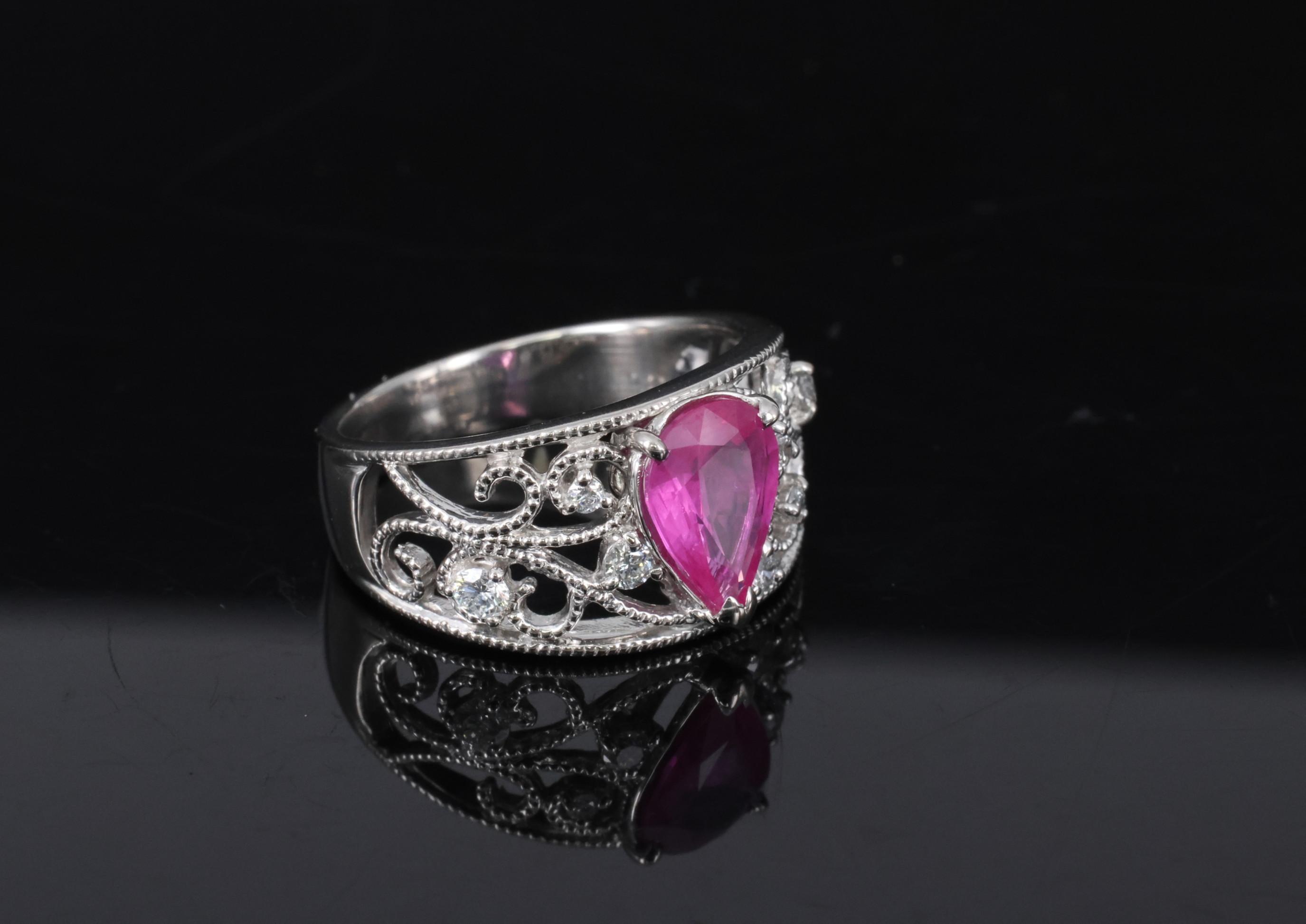 Estate 1.43ct AIGS Burma Ruby 0.20ct Diamond Platinum Ring 7.7g Size 6.25