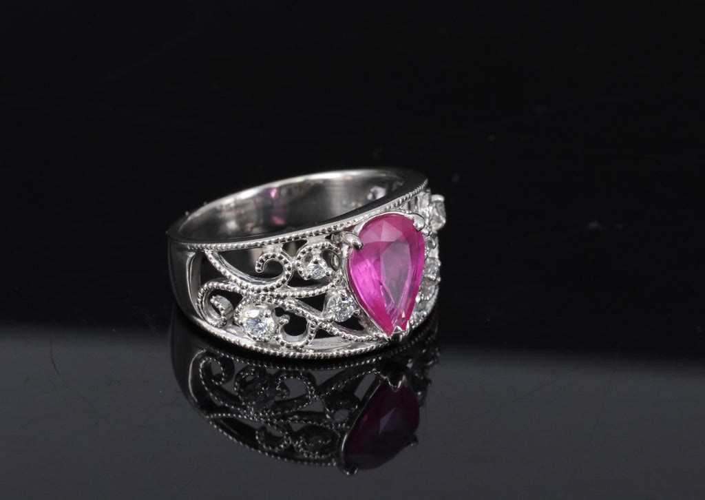 Estate 1.43ct AIGS Burma Ruby 0.20ct Diamond Platinum Ring 7.7g Size 6.25