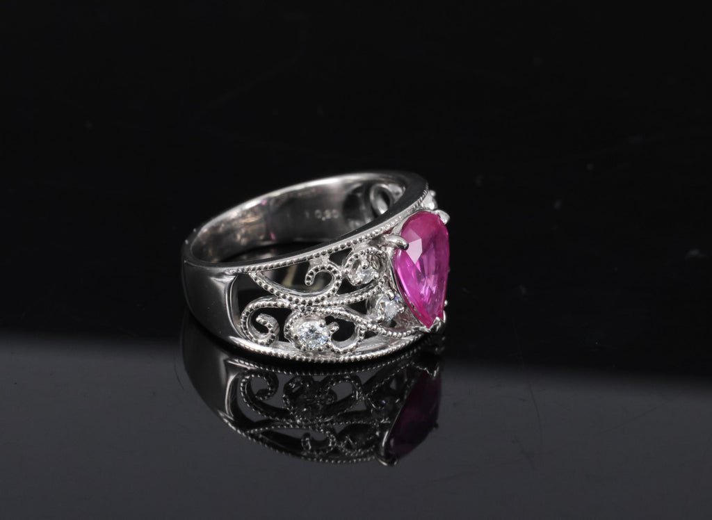 Estate 1.43ct AIGS Burma Ruby 0.20ct Diamond Platinum Ring 7.7g Size 6.25