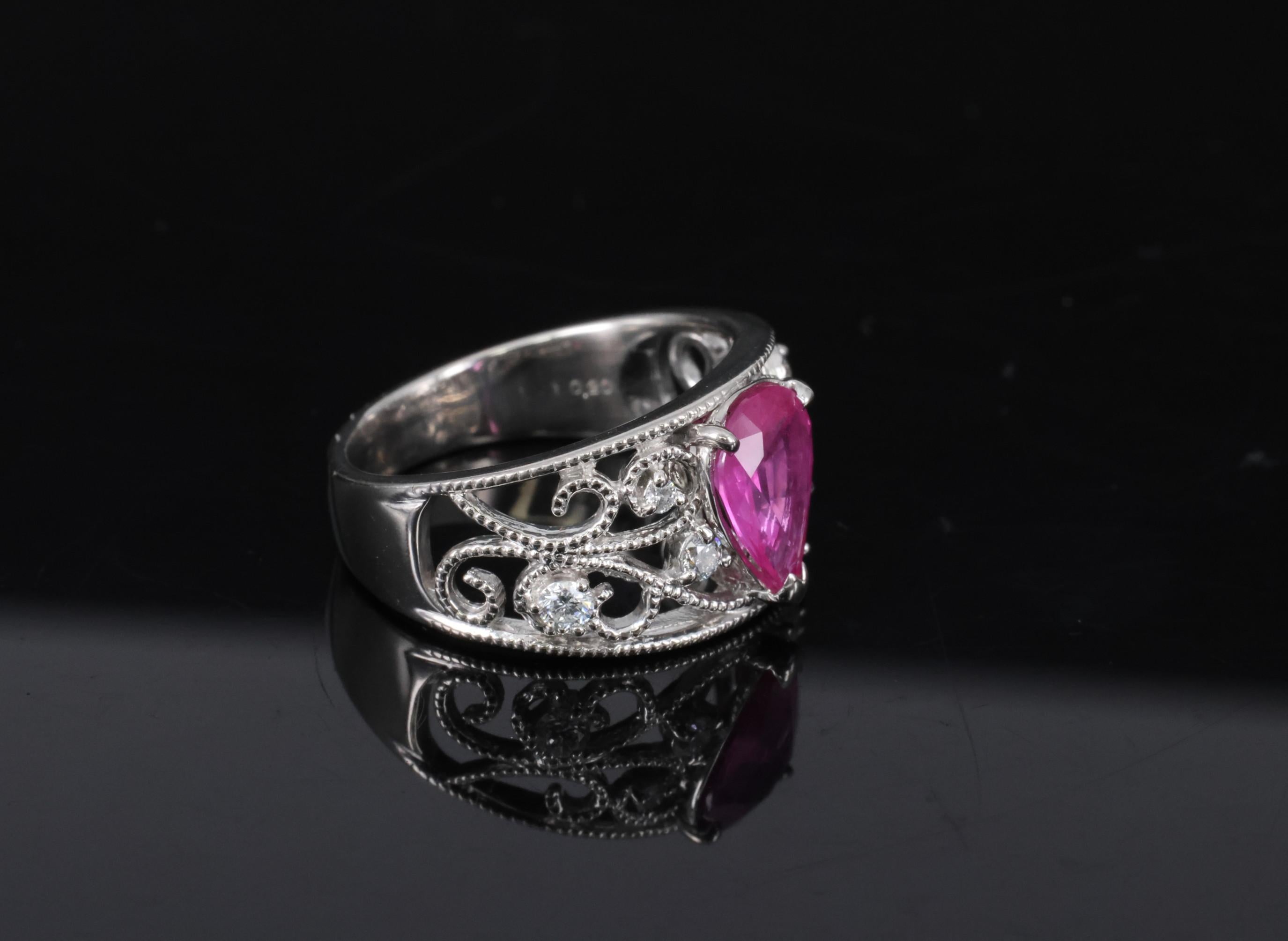 Estate 1.43ct AIGS Burma Ruby 0.20ct Diamond Platinum Ring 7.7g Size 6.25