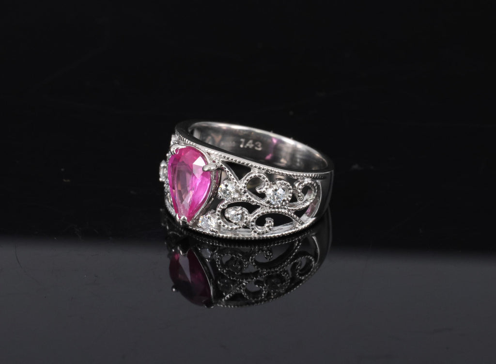 Estate 1.43ct AIGS Burma Ruby 0.20ct Diamond Platinum Ring 7.7g Size 6.25