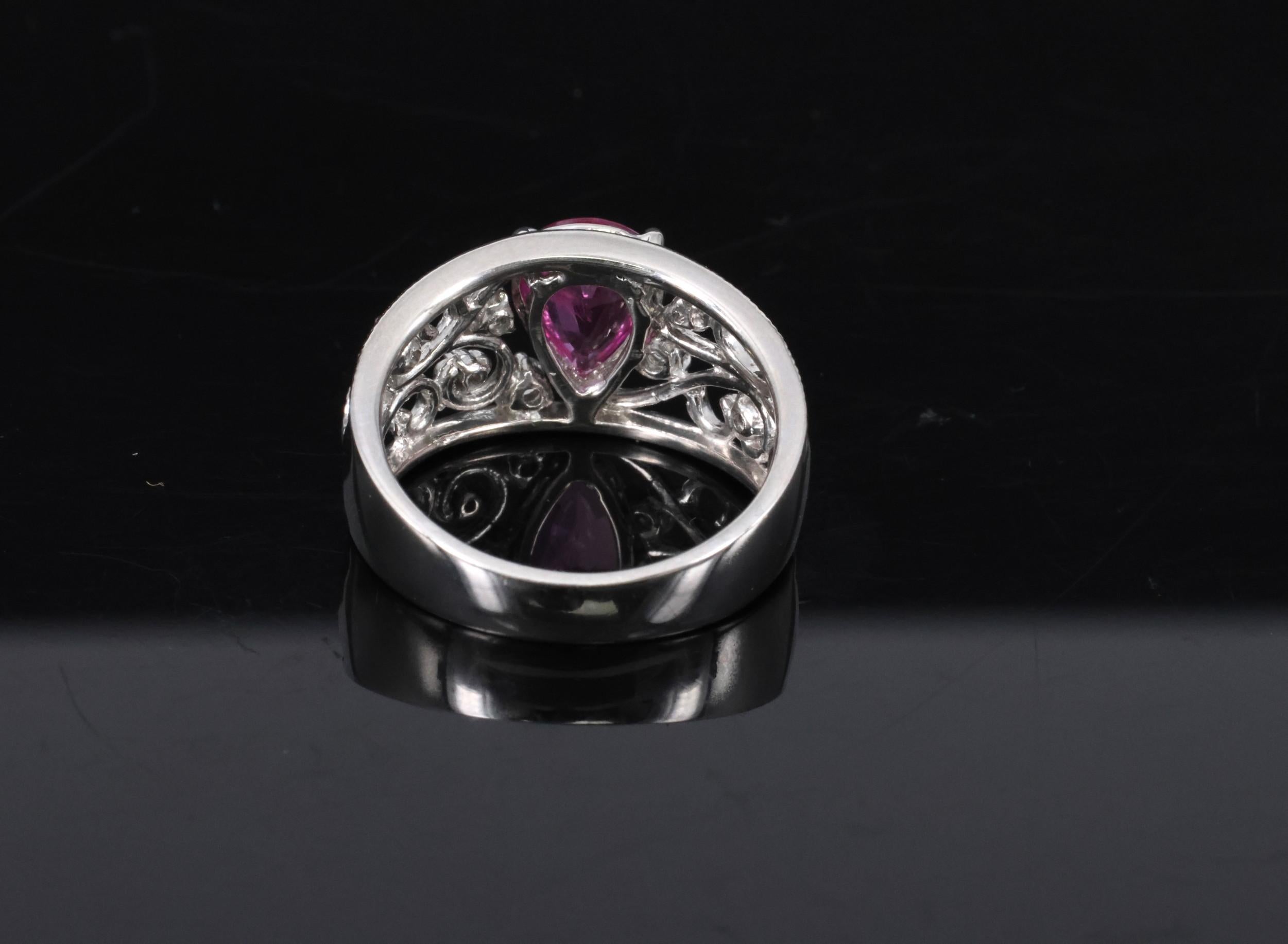 Estate 1.43ct AIGS Burma Ruby 0.20ct Diamond Platinum Ring 7.7g Size 6.25