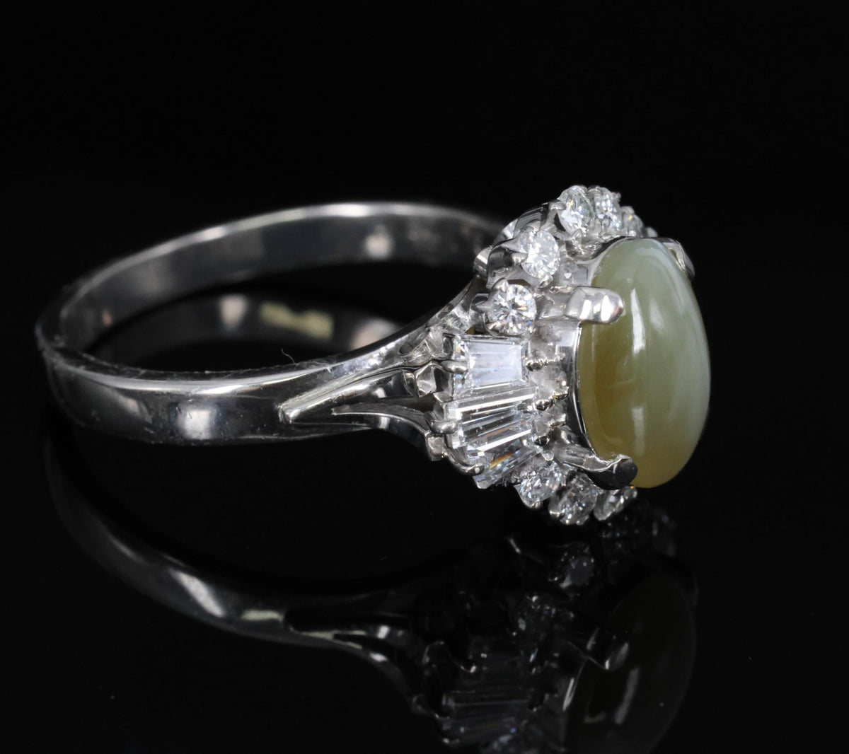 2.83ct Natural Chrysoberyl Cat's Eye & 0.69ct Diamond Platinum Ring, Size 7.75