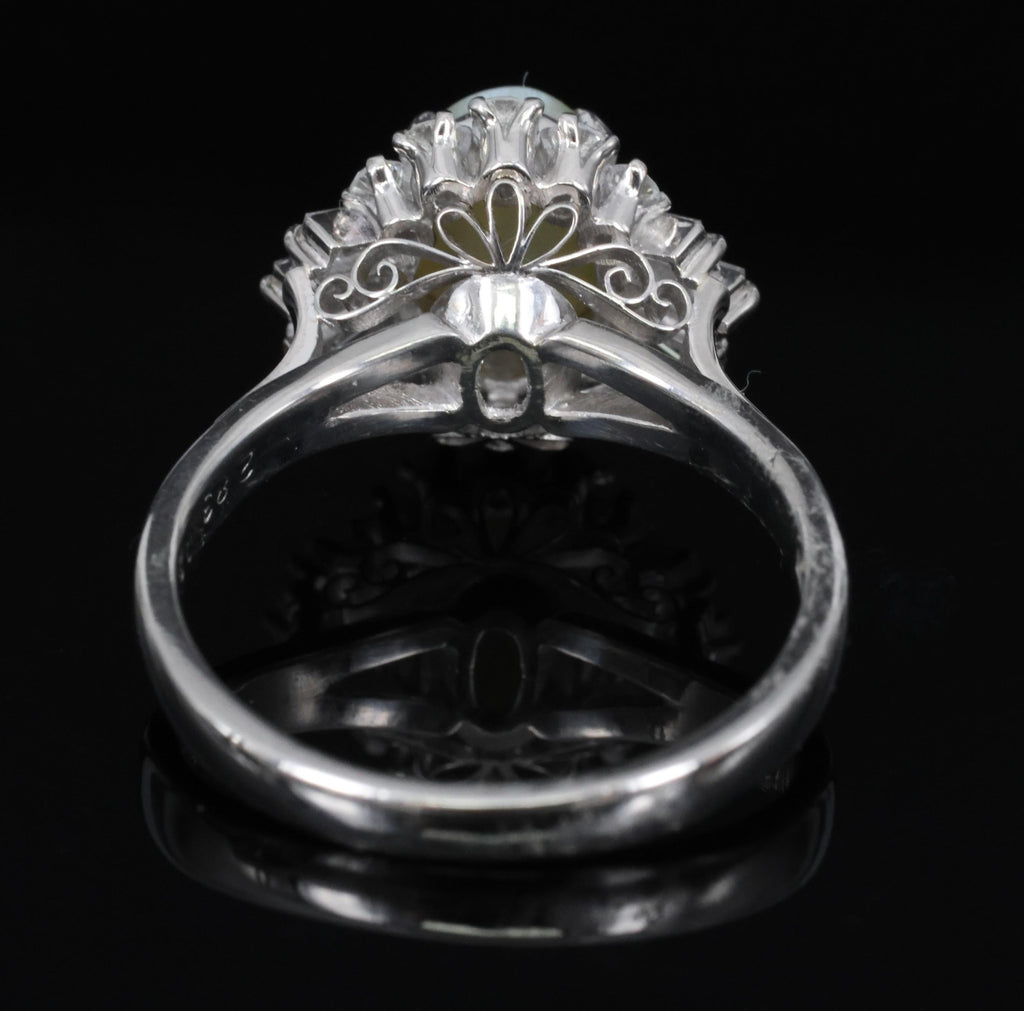 2.83ct Natural Chrysoberyl Cat's Eye & 0.69ct Diamond Platinum Ring, Size 7.75