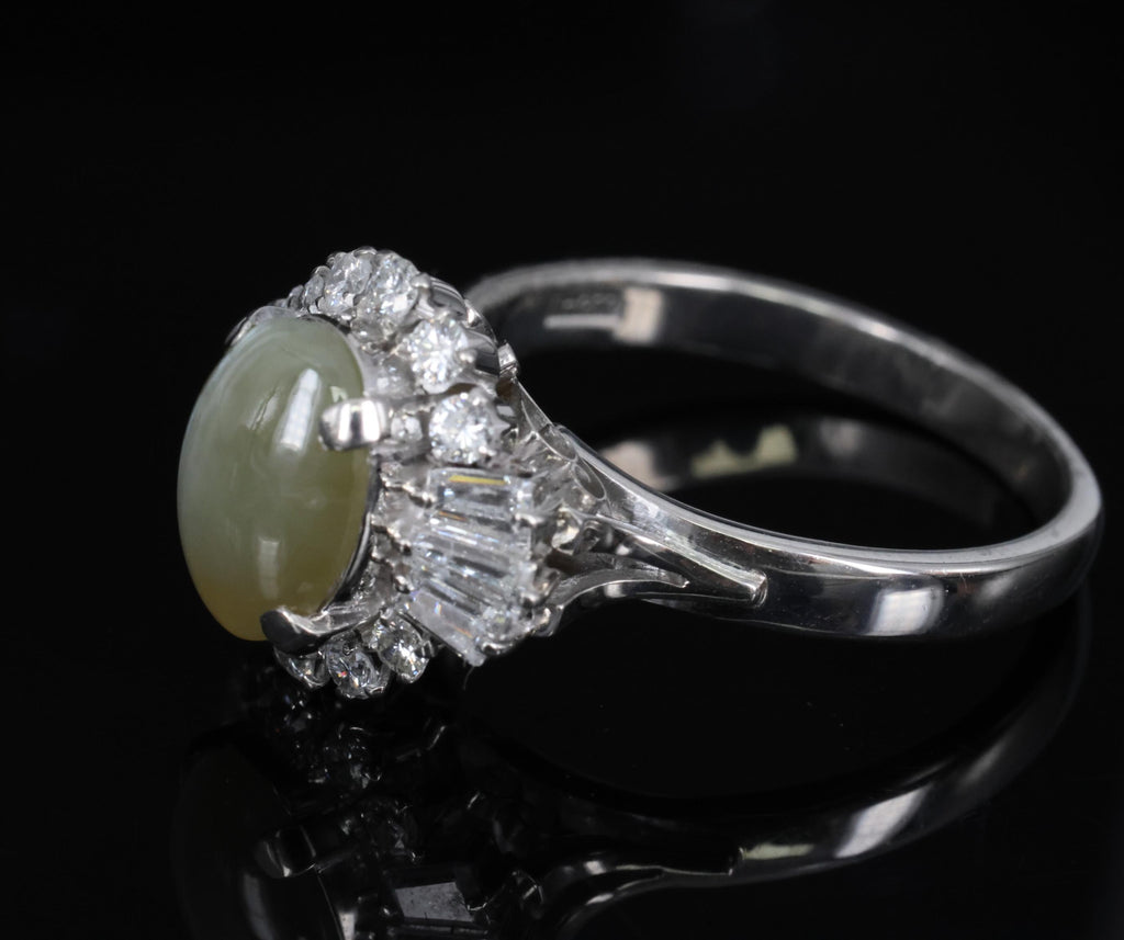 2.83ct Natural Chrysoberyl Cat's Eye & 0.69ct Diamond Platinum Ring, Size 7.75