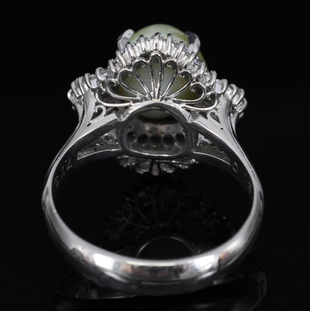 7.73ct Natural Chrysoberyl Cat's Eye & 1.30ct Diamond Platinum Ring, Size 6.75