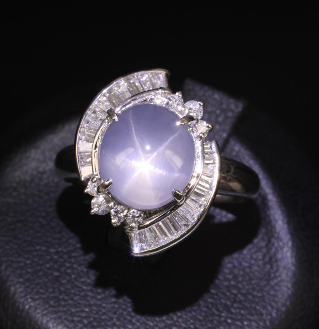 8.17ct Natural Untreated Star Sapphire & 0.60ct Diamond Platinum Ring, Size 7.5