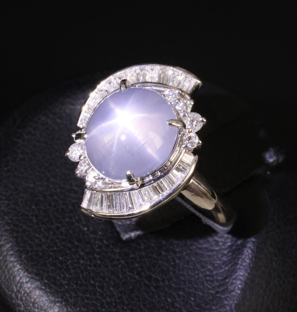 8.17ct Natural Untreated Star Sapphire & 0.60ct Diamond Platinum Ring, Size 7.5