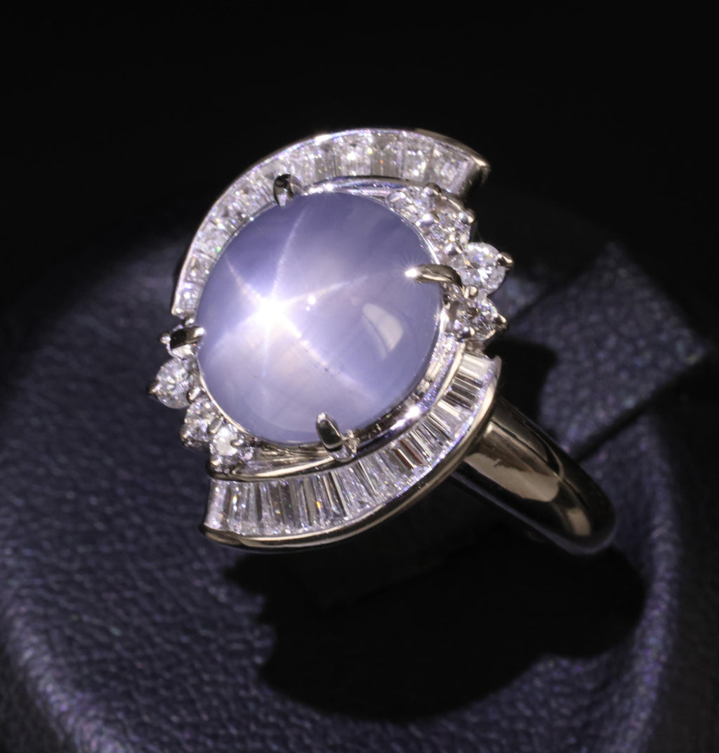 8.17ct Natural Untreated Star Sapphire & 0.60ct Diamond Platinum Ring, Size 7.5