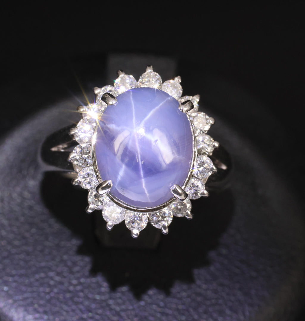 5.80ct Natural Untreated Star Sapphire & 0.60ct Diamond Platinum Ring, Size 6
