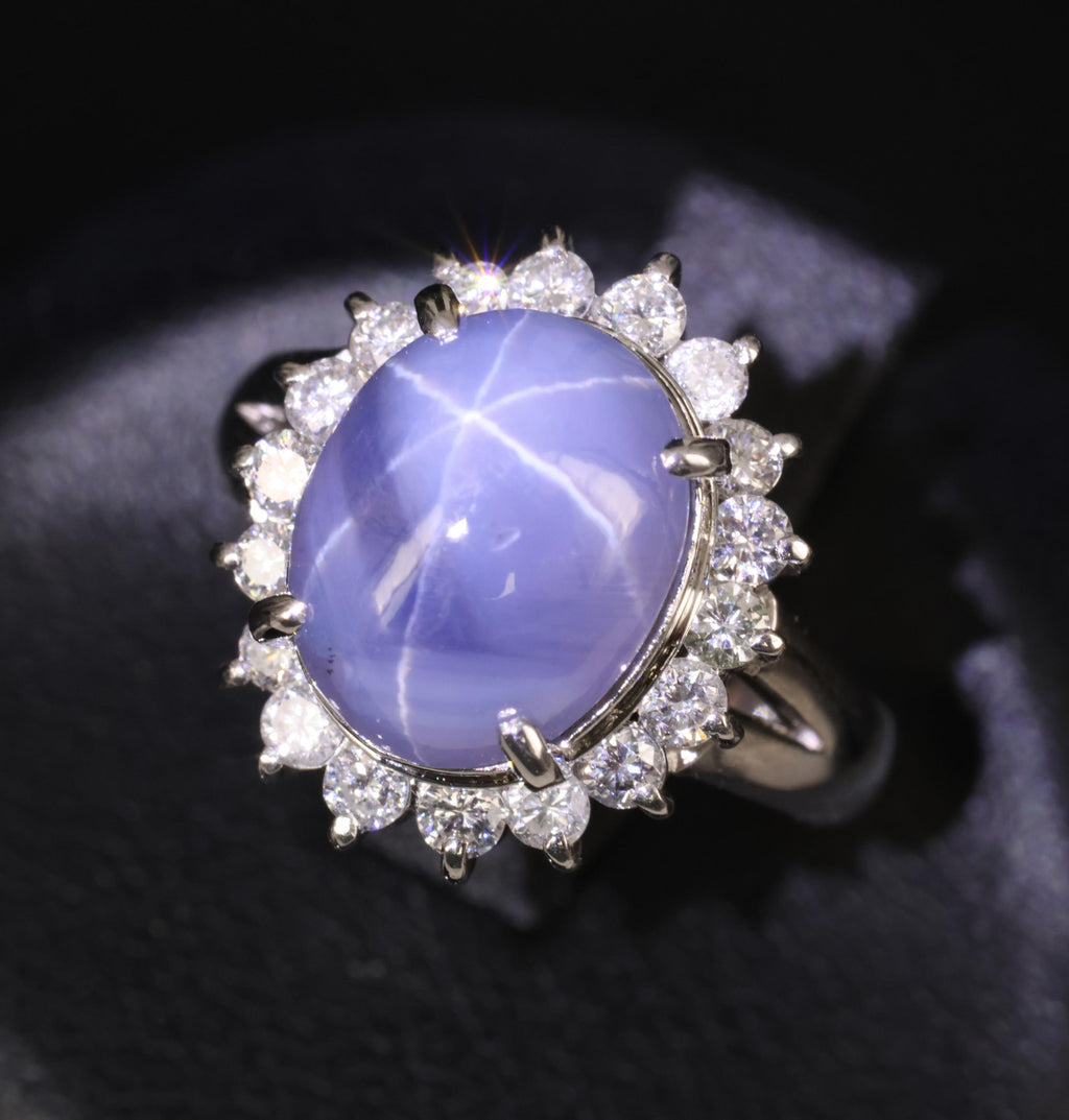 5.80ct Natural Untreated Star Sapphire & 0.60ct Diamond Platinum Ring, Size 6