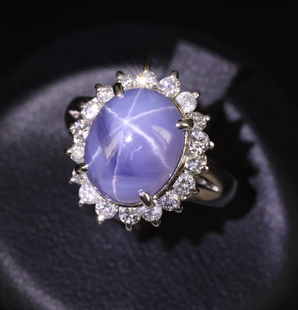 5.80ct Natural Untreated Star Sapphire & 0.60ct Diamond Platinum Ring, Size 6
