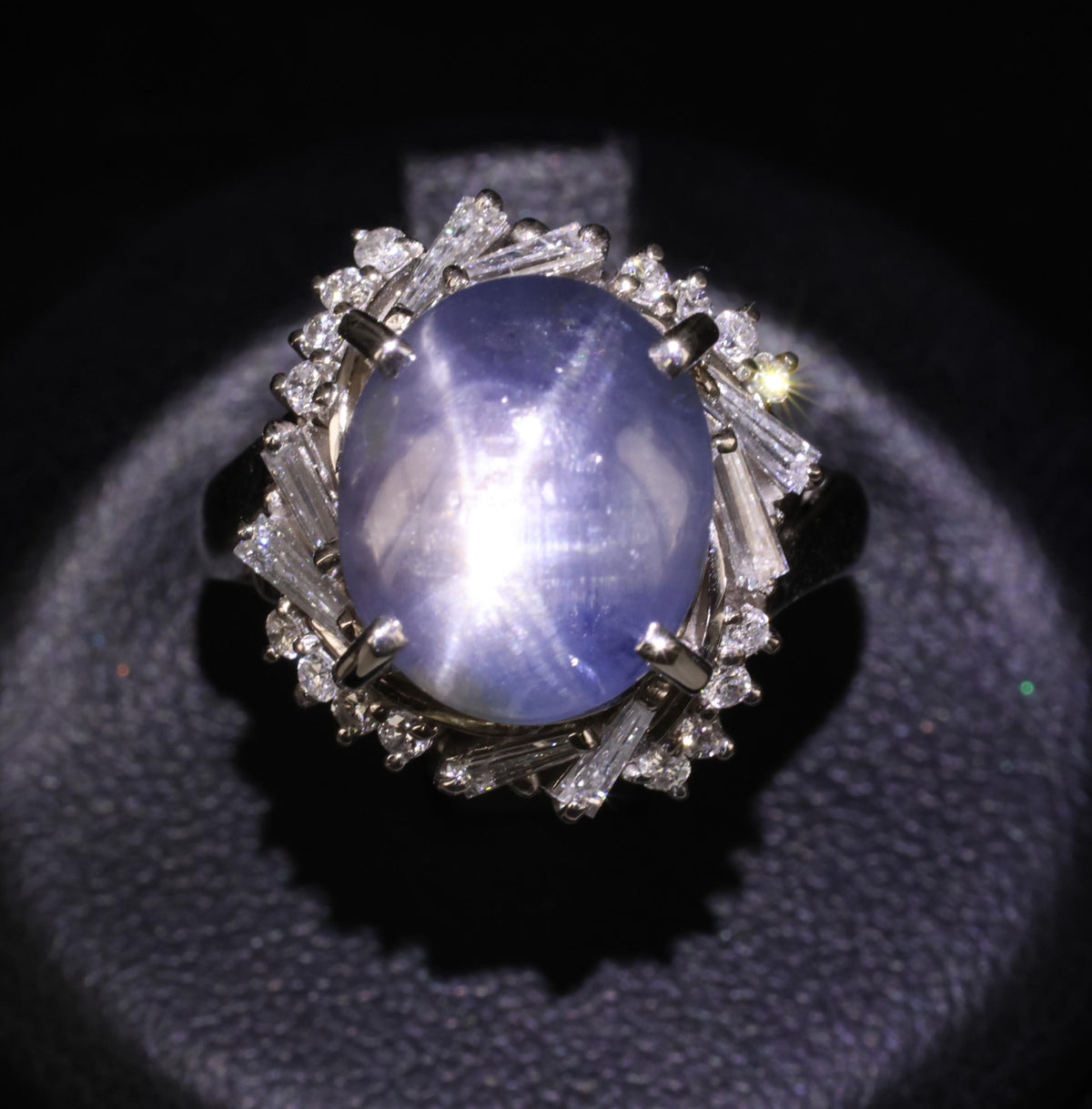 6.65ct Natural Untreated Star Sapphire & 0.58ct Diamond Platinum Ring, Size 6.5