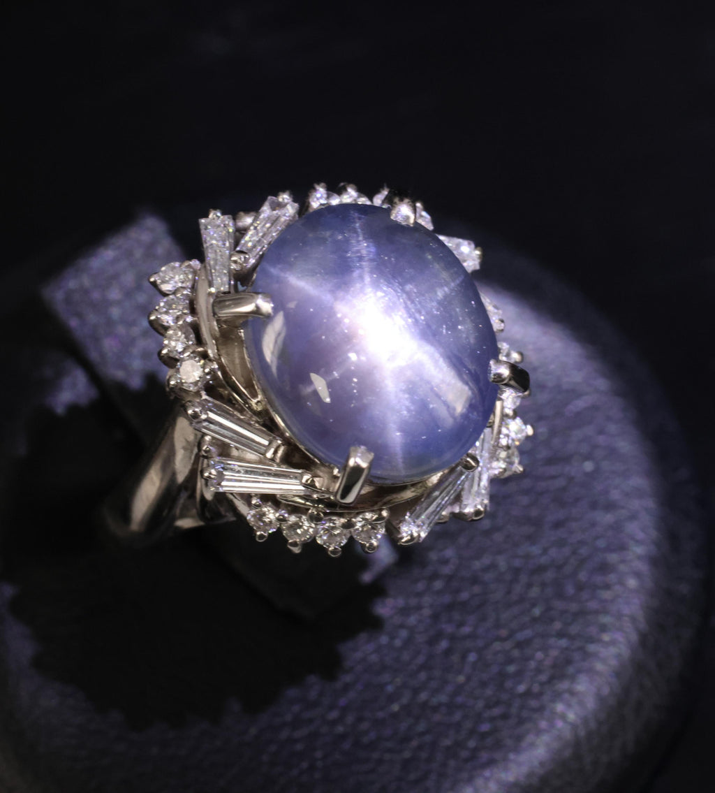 6.65ct Natural Untreated Star Sapphire & 0.58ct Diamond Platinum Ring, Size 6.5