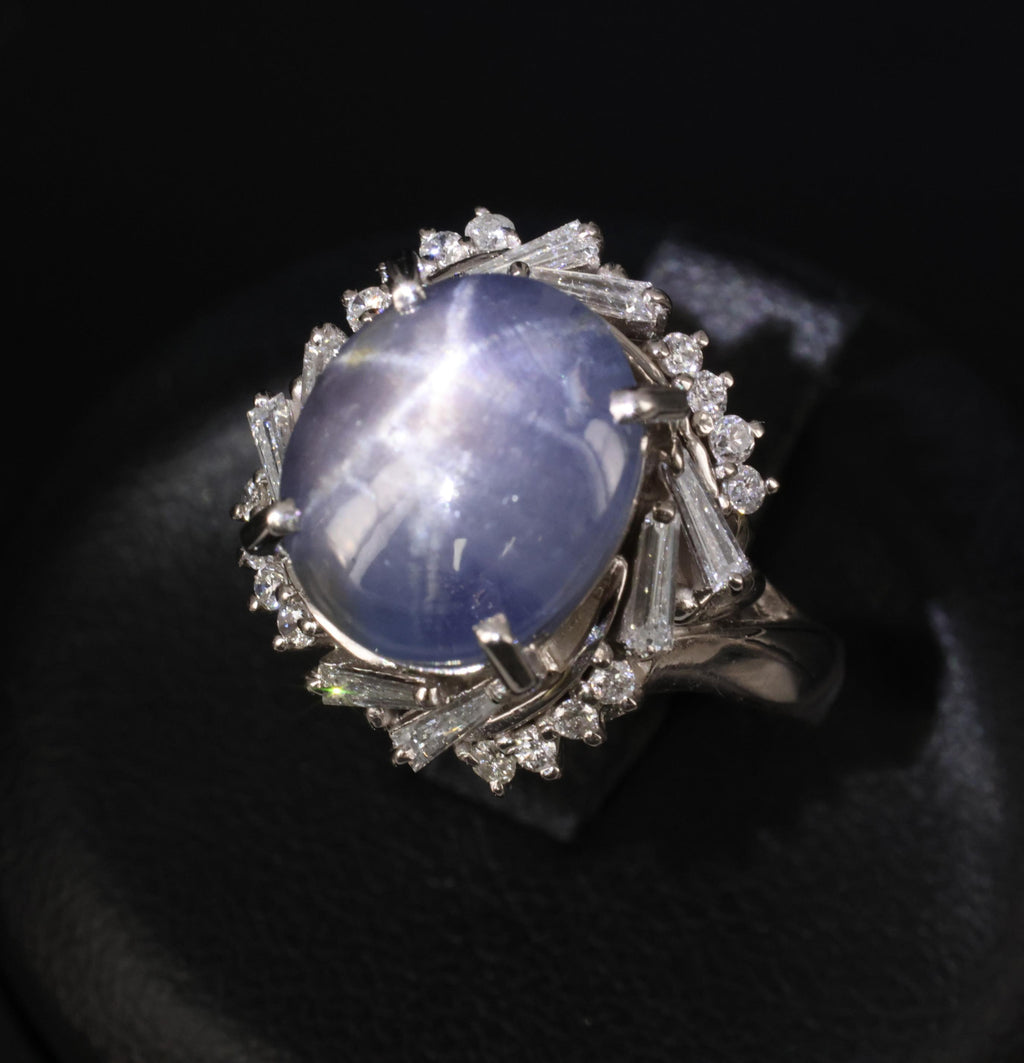 6.65ct Natural Untreated Star Sapphire & 0.58ct Diamond Platinum Ring, Size 6.5