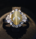 2.83ct Natural Chrysoberyl Cat's Eye & 0.69ct Diamond Platinum Ring, Size 7.75