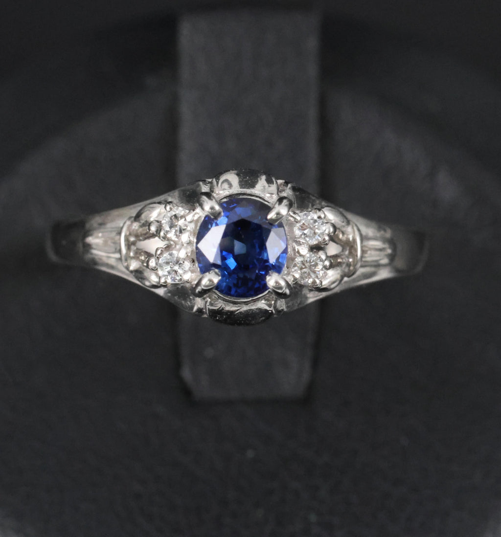 0.46ct Natural Royal Blue Sapphire & 0.51ct Diamond Platinum Ring, Size 6.5