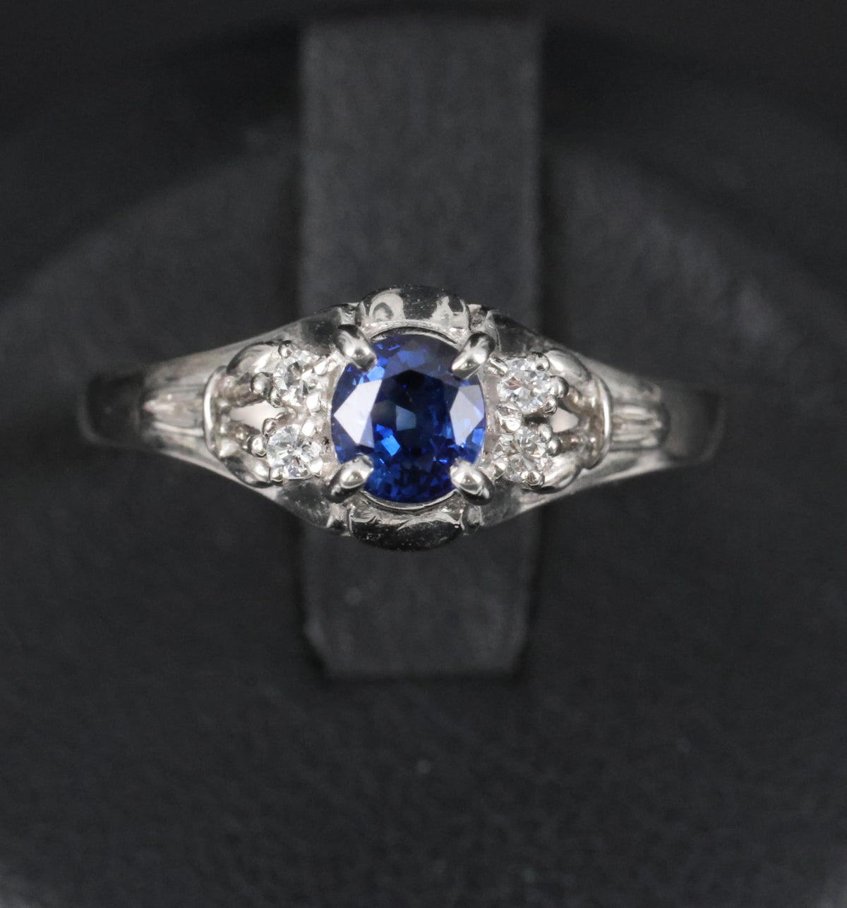 0.46ct Natural Royal Blue Sapphire & 0.51ct Diamond Platinum Ring, Size 6.5