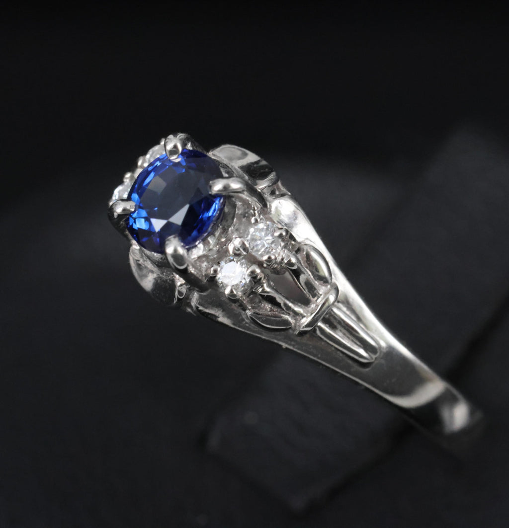 0.46ct Natural Royal Blue Sapphire & 0.51ct Diamond Platinum Ring, Size 6.5