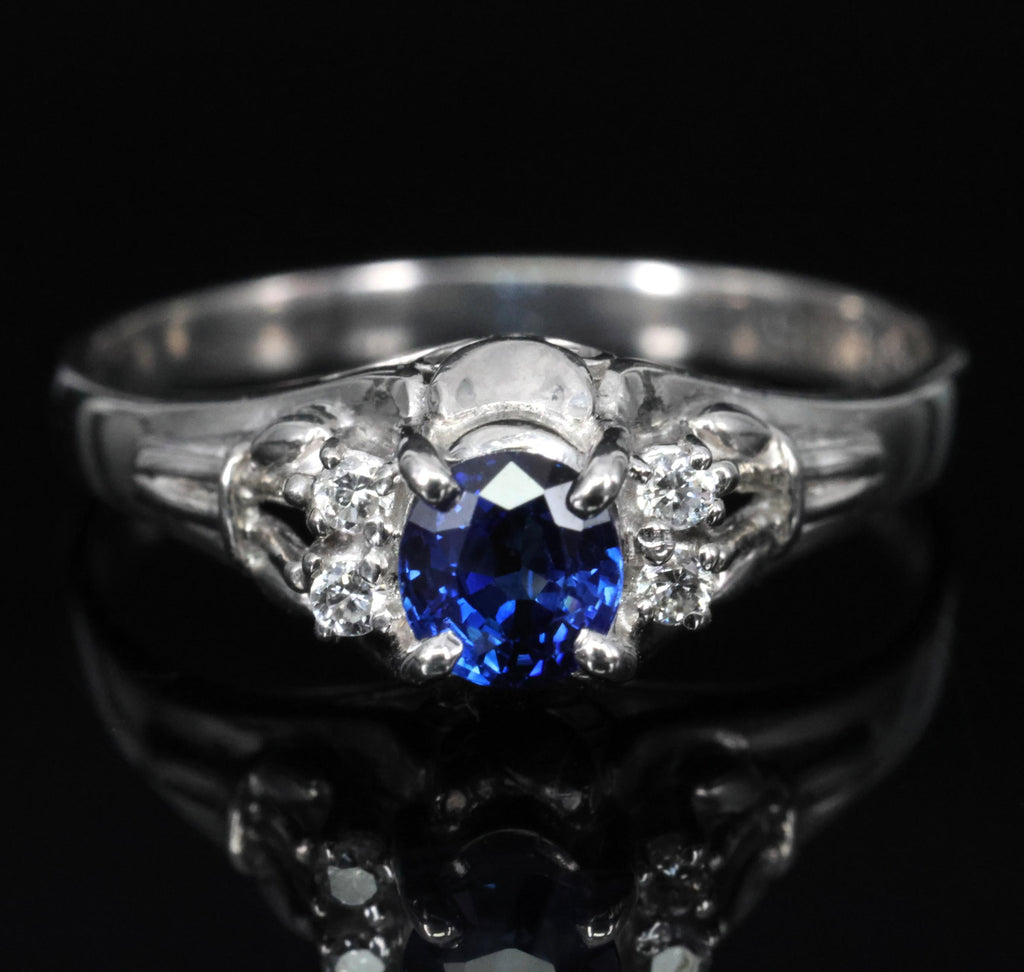 0.46ct Natural Royal Blue Sapphire & 0.51ct Diamond Platinum Ring, Size 6.5