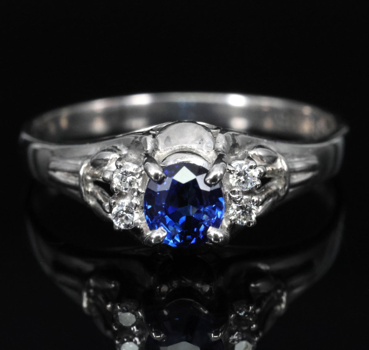 0.46ct Natural Royal Blue Sapphire & 0.51ct Diamond Platinum Ring, Size 6.5