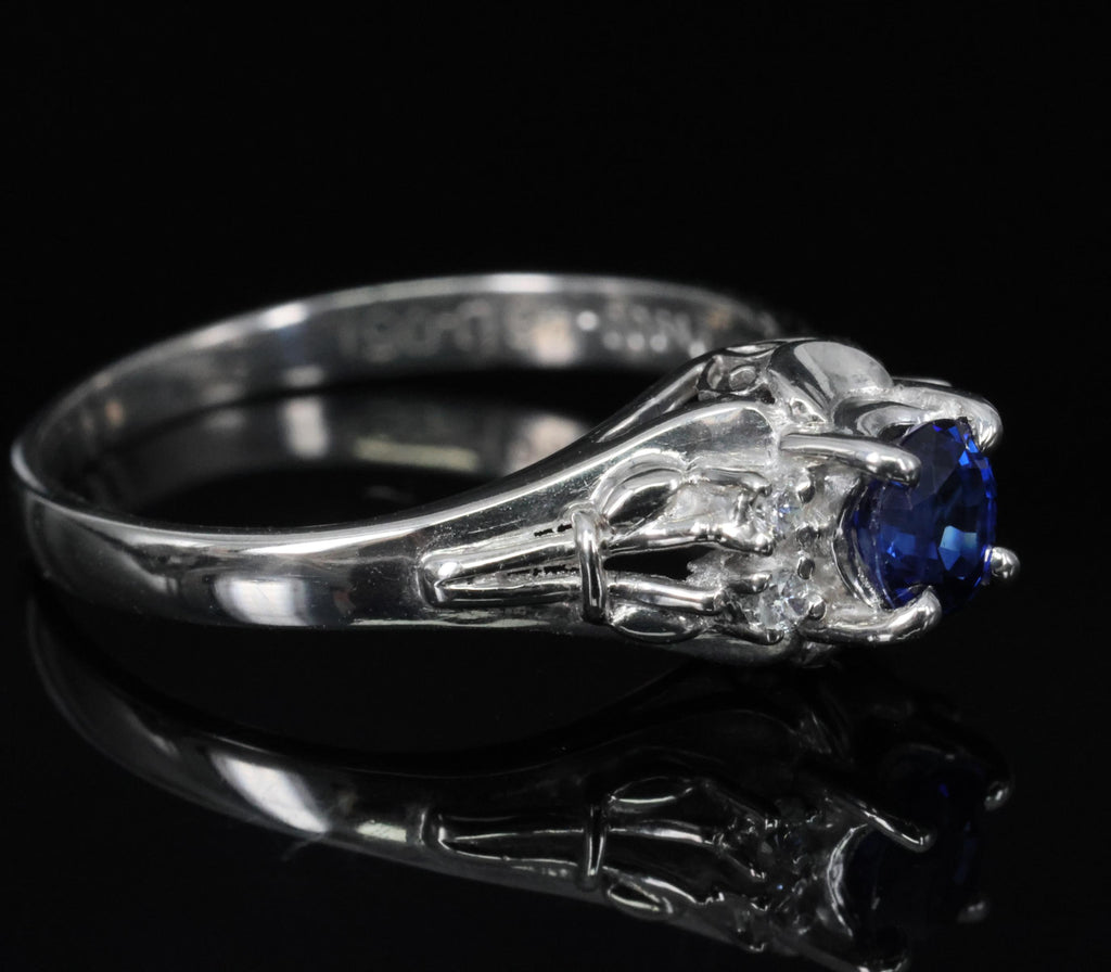 0.46ct Natural Royal Blue Sapphire & 0.51ct Diamond Platinum Ring, Size 6.5