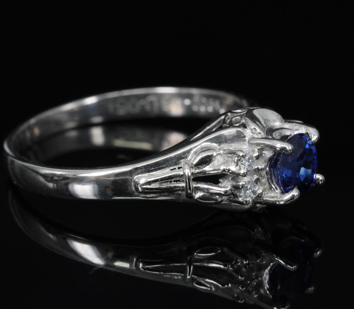 0.46ct Natural Royal Blue Sapphire & 0.51ct Diamond Platinum Ring, Size 6.5