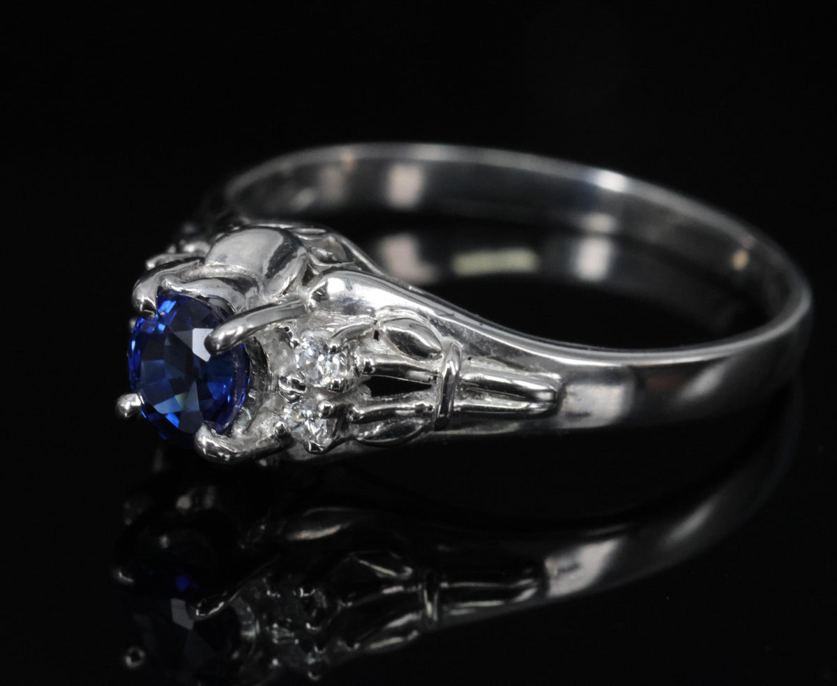0.46ct Natural Royal Blue Sapphire & 0.51ct Diamond Platinum Ring, Size 6.5