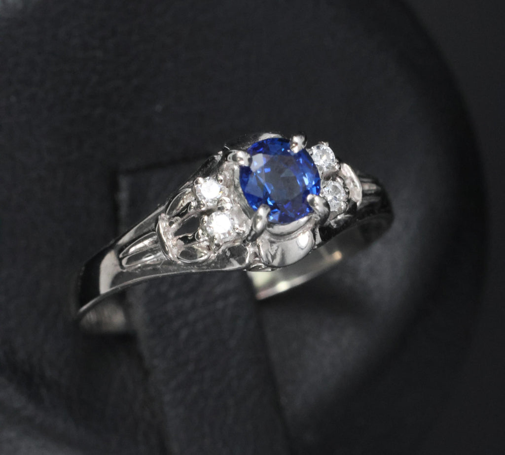 0.46ct Natural Royal Blue Sapphire & 0.51ct Diamond Platinum Ring, Size 6.5