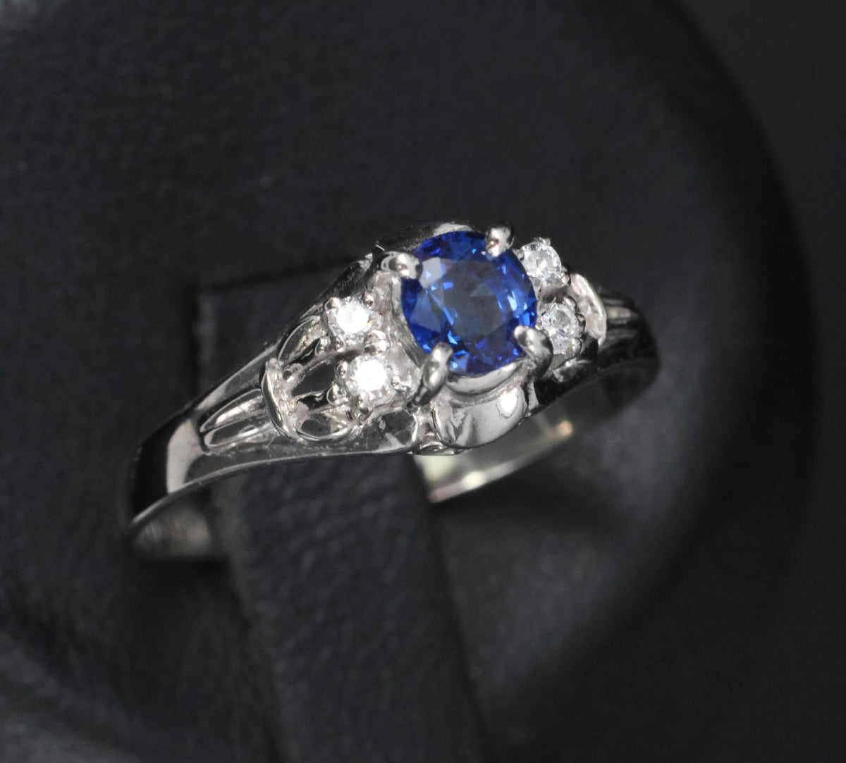 0.46ct Natural Royal Blue Sapphire & 0.51ct Diamond Platinum Ring, Size 6.5