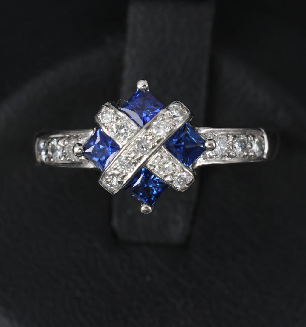 Fine 0.50ct Natural Royal Blue Sapphire & 0.25ct Diamond Platinum Ring, Size 6