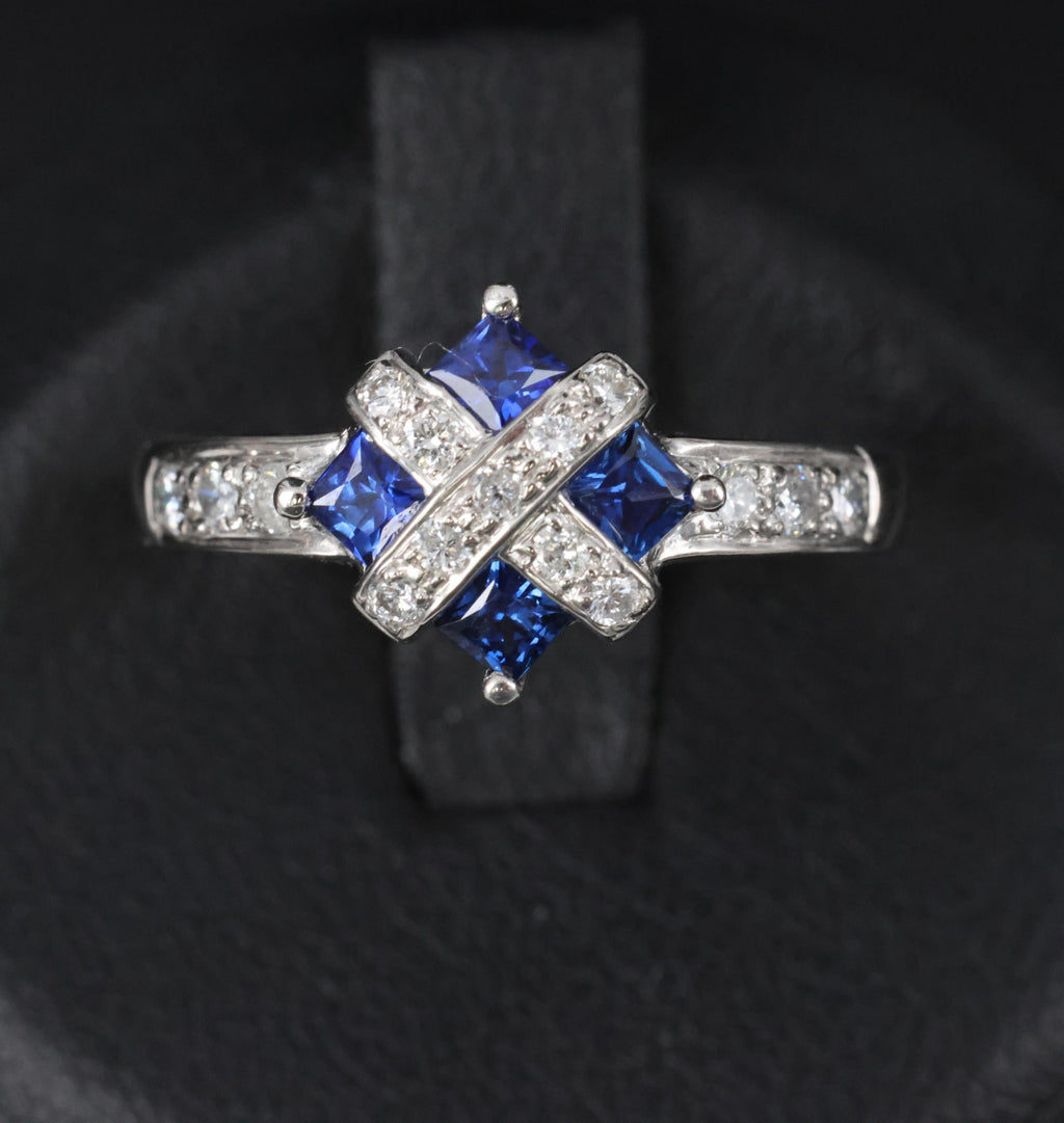 Fine 0.50ct Natural Royal Blue Sapphire & 0.25ct Diamond Platinum Ring, Size 6