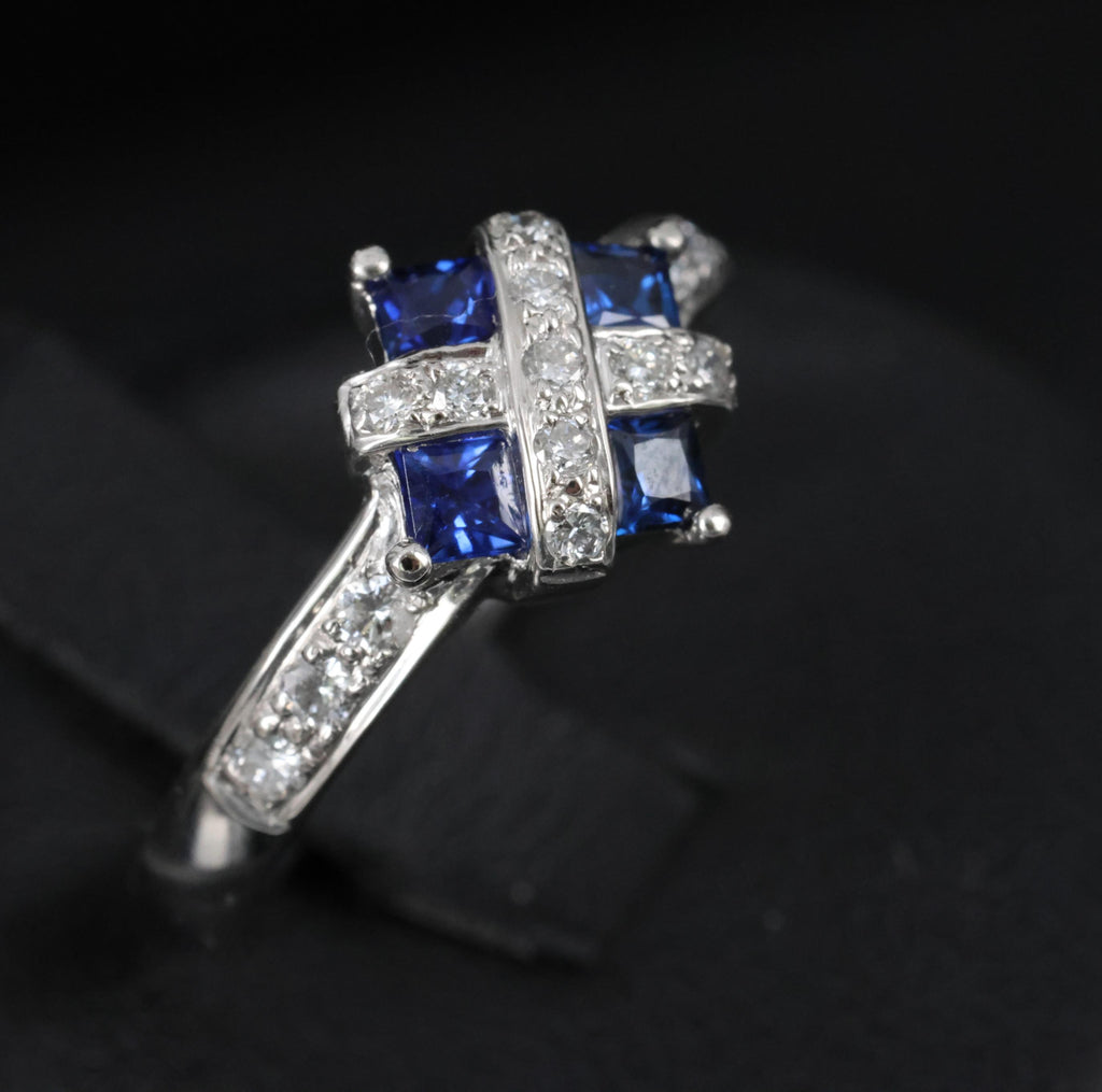 Fine 0.50ct Natural Royal Blue Sapphire & 0.25ct Diamond Platinum Ring, Size 6