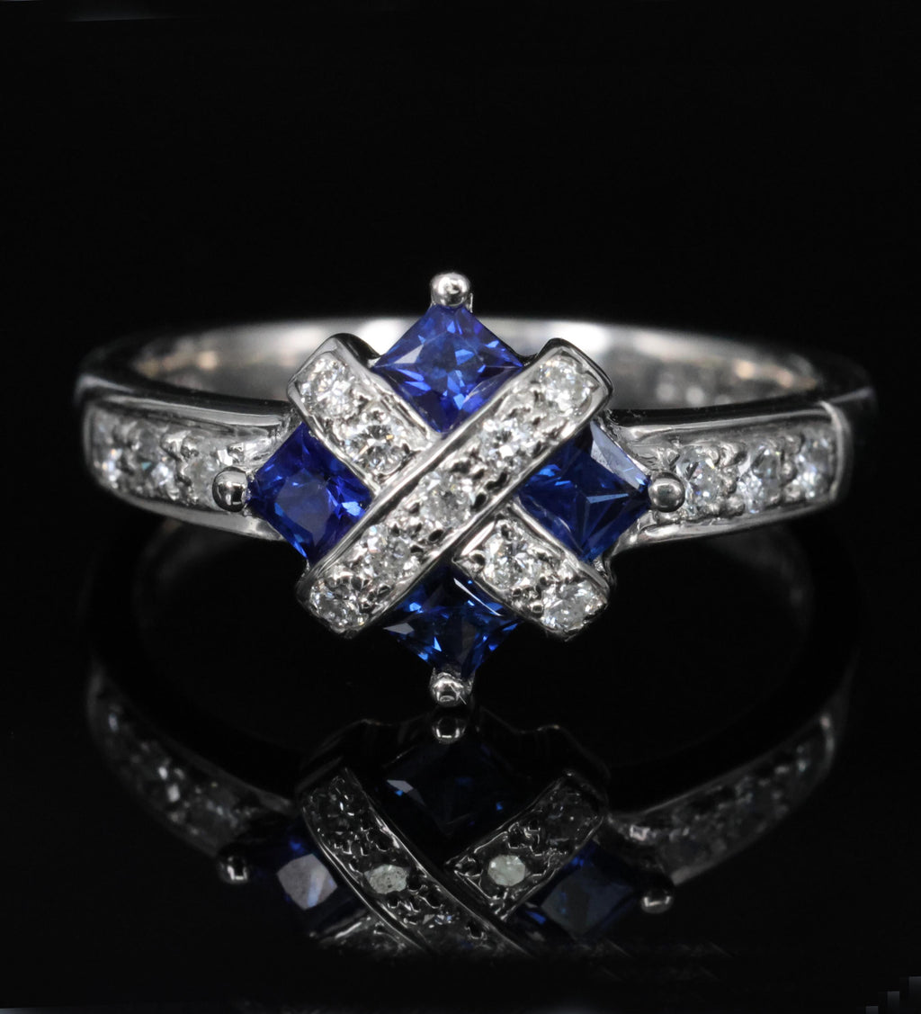 Fine 0.50ct Natural Royal Blue Sapphire & 0.25ct Diamond Platinum Ring, Size 6