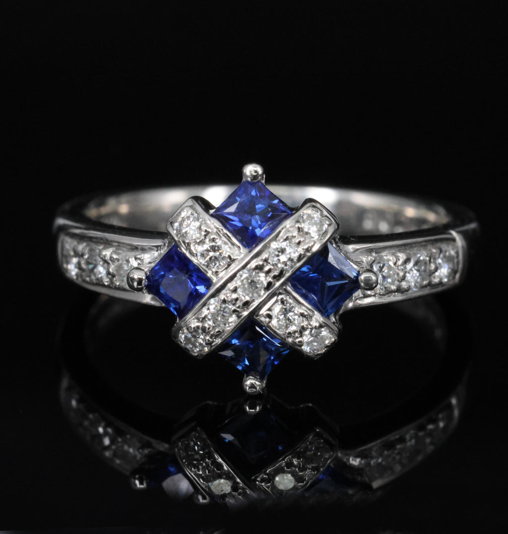Fine 0.50ct Natural Royal Blue Sapphire & 0.25ct Diamond Platinum Ring, Size 6