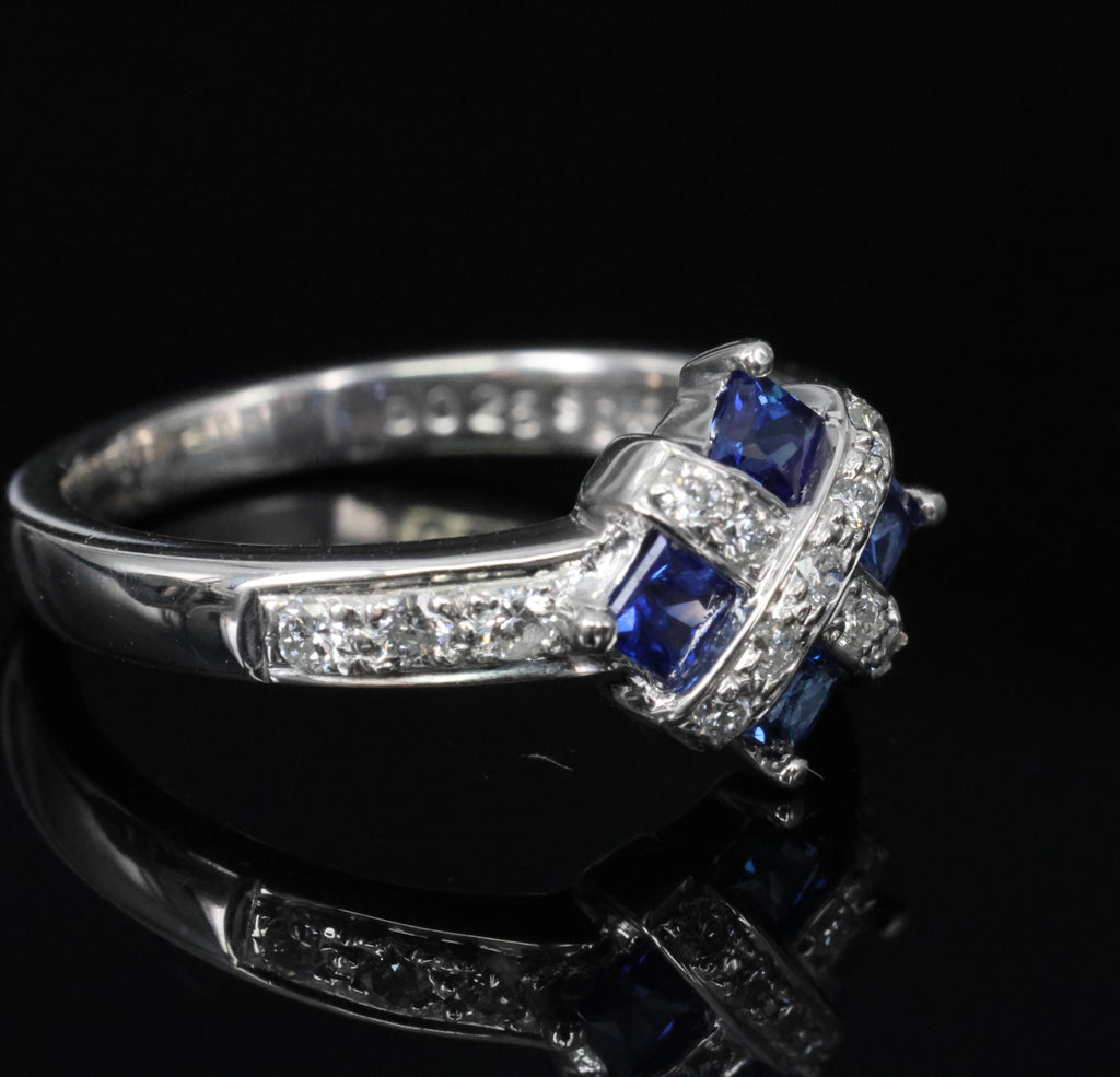 Fine 0.50ct Natural Royal Blue Sapphire & 0.25ct Diamond Platinum Ring, Size 6